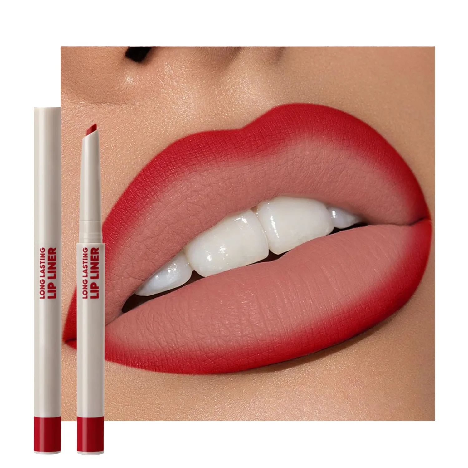 Erinde Long-Lasting Lipstick Pencil, 2-in-1 Matte Lipliner Pencil for Sculpting & Filling, Rich Color Creamy Waterproof Lip Liner Crayon, Lip Contour Tint Makeup, Vegan & Cruelty-Free, 03 Vibrant Red