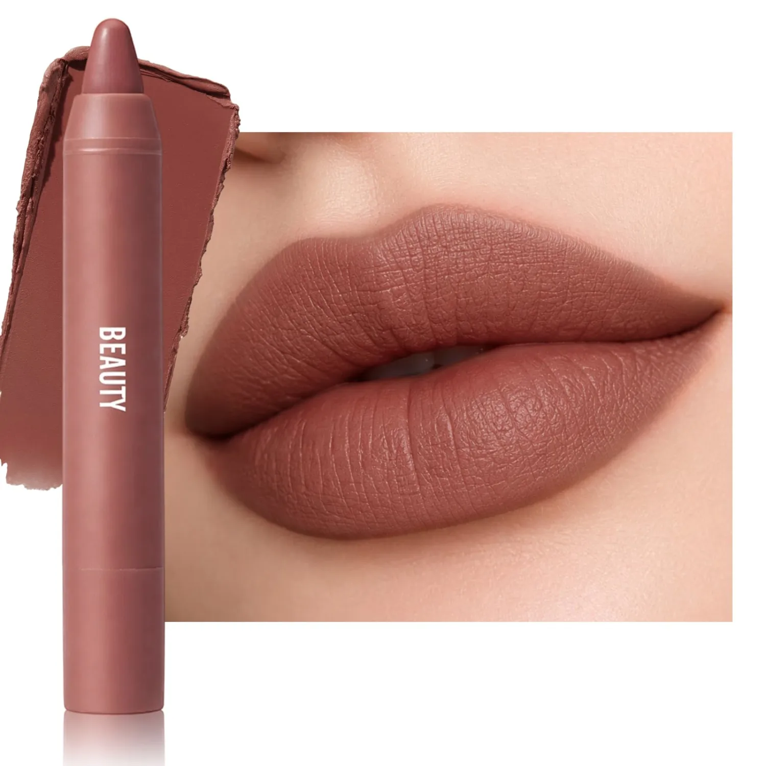 Erinde Matte Lipstick Lip Liner Crayon for Women, Natural Nude Lipstick Lip Liner Pencil, Neutral Lip Stick Lipliner Waterproof Long Lasting Smudge Proof, Vegan & Cruelty-Free, E06 Mocha Rose Brown