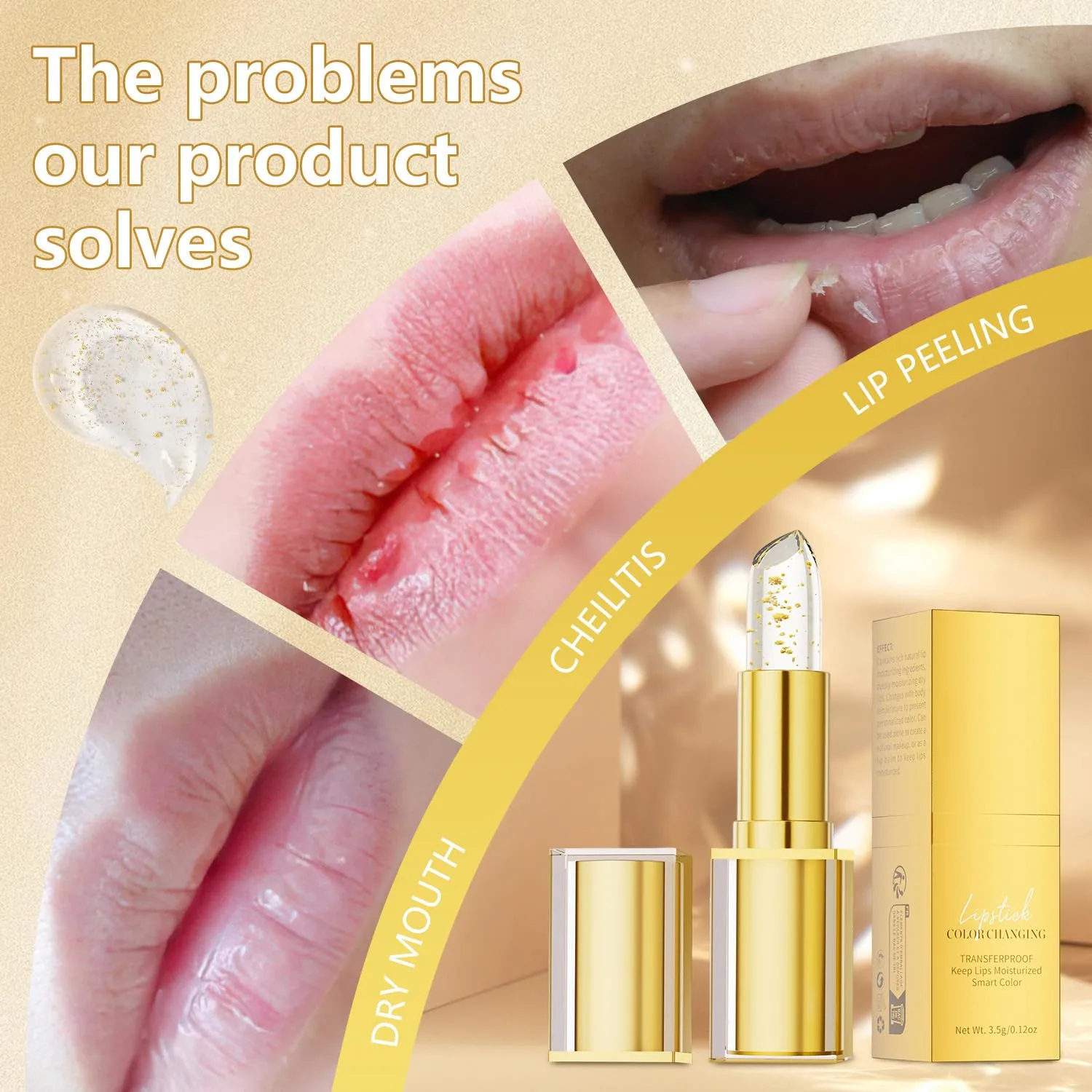 2Pcs Color Changing Lipstick, Transferproof Ph Color Changing Lipstick for Women,Clear Gold foil lip stick That Changes Color,Long Lasting 24 Hours Moisturizing