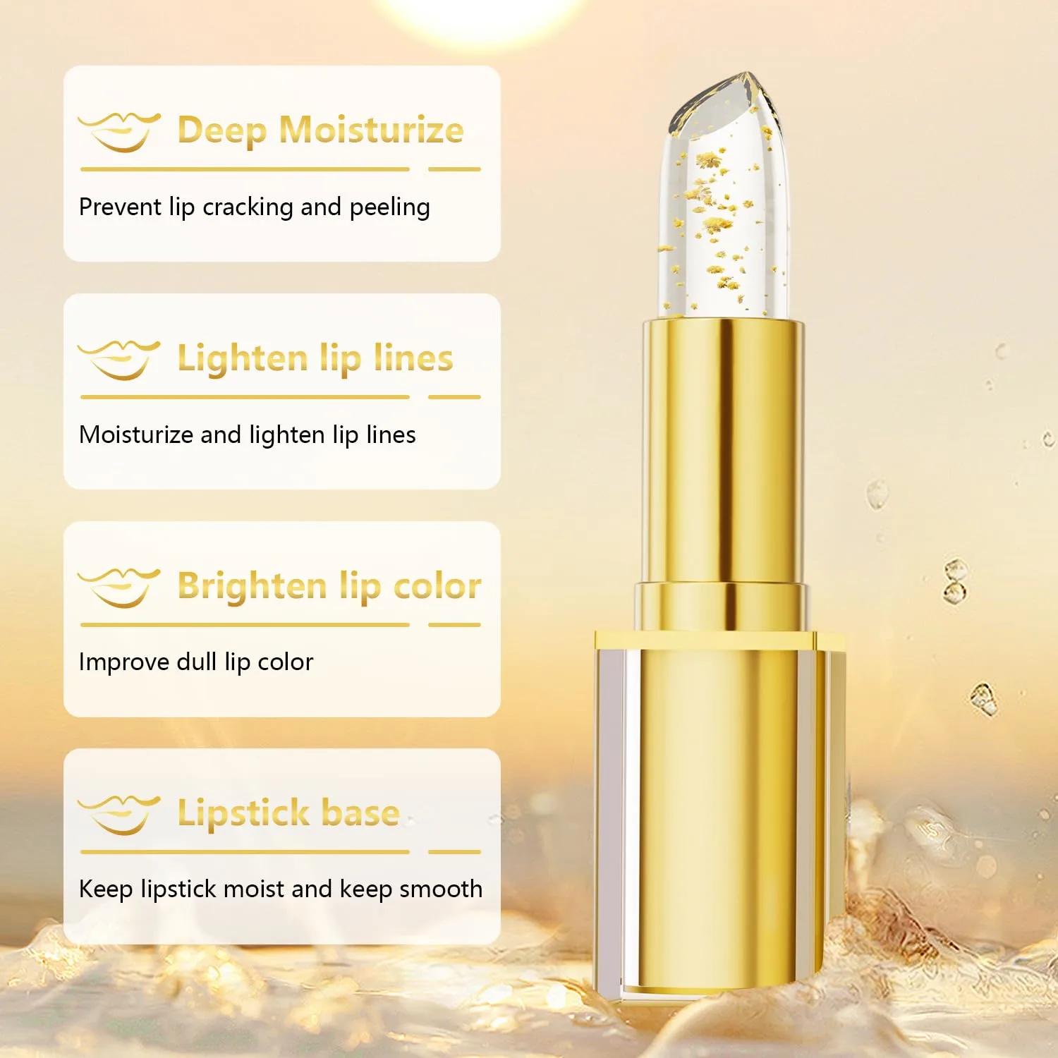 2PCs True Tone PH Adjusting Lipstick,Clear lip stick That Changes Color,PH Lipstick Color ChangingLipstick Gold Foil for Women,Moisturizing Glossy Shine Lip Gloss, Deep Nourishment