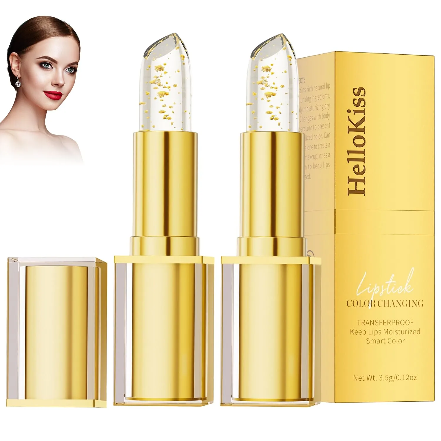 2PCs True Tone PH Adjusting Lipstick,Clear lip stick That Changes Color,PH Lipstick Color ChangingLipstick Gold Foil for Women,Moisturizing Glossy Shine Lip Gloss, Deep Nourishment