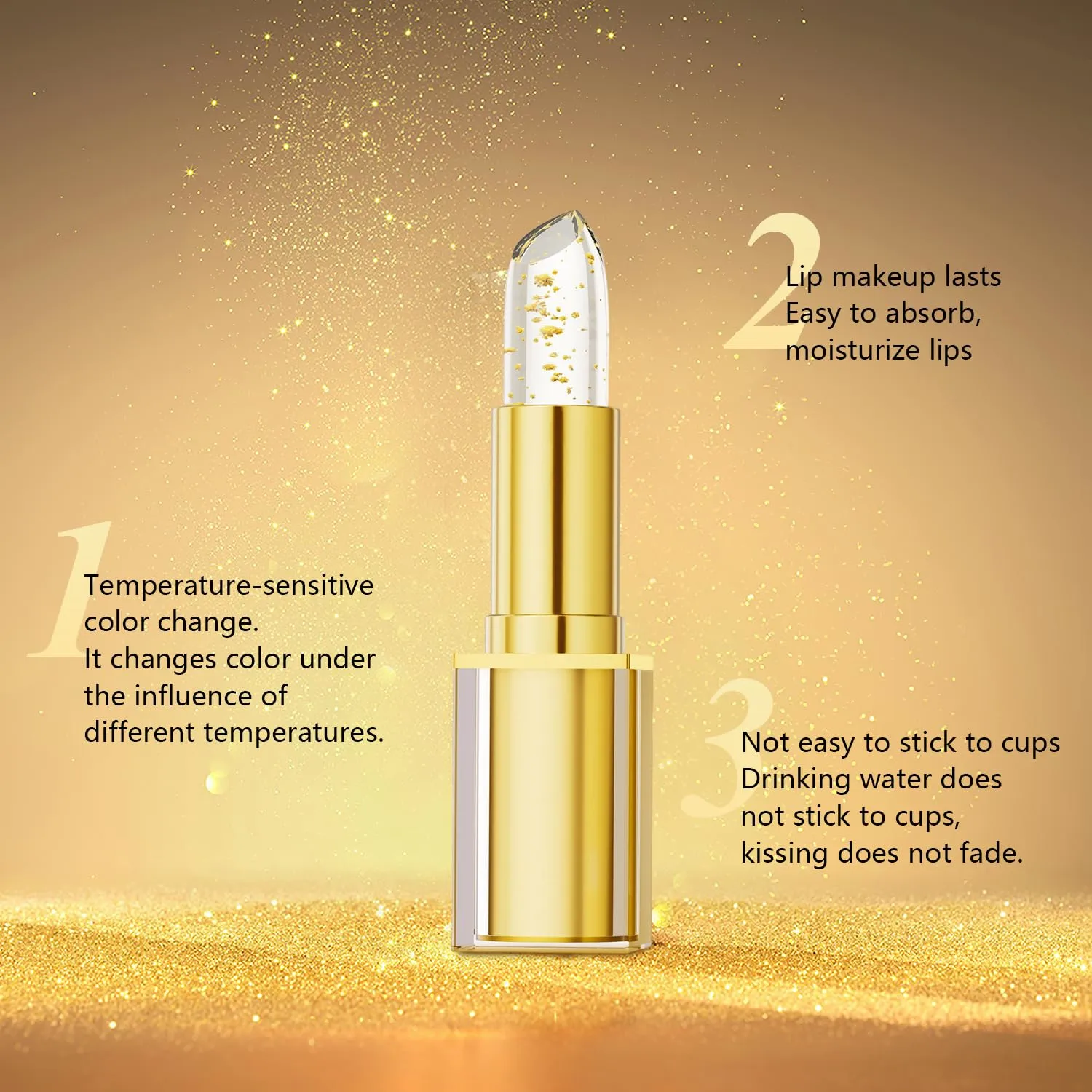 2PCs True Tone PH Adjusting Lipstick,Clear lip stick That Changes Color,PH Lipstick Color ChangingLipstick Gold Foil for Women,Moisturizing Glossy Shine Lip Gloss, Deep Nourishment