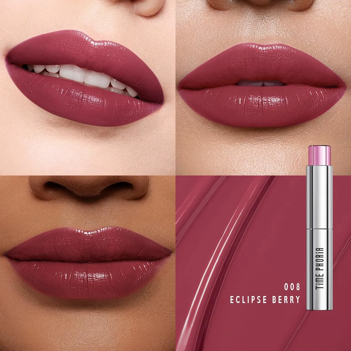 Spectra Ultra Stay-Color Transfer Proof Lip Vinyl 008 Eclipse Berry -Berry Mauve Long Lasting Liquid Lipstick, High Coverage Semi-Shine Vinyl Finish, Zero Transfer Kiss Proof, Lightweight