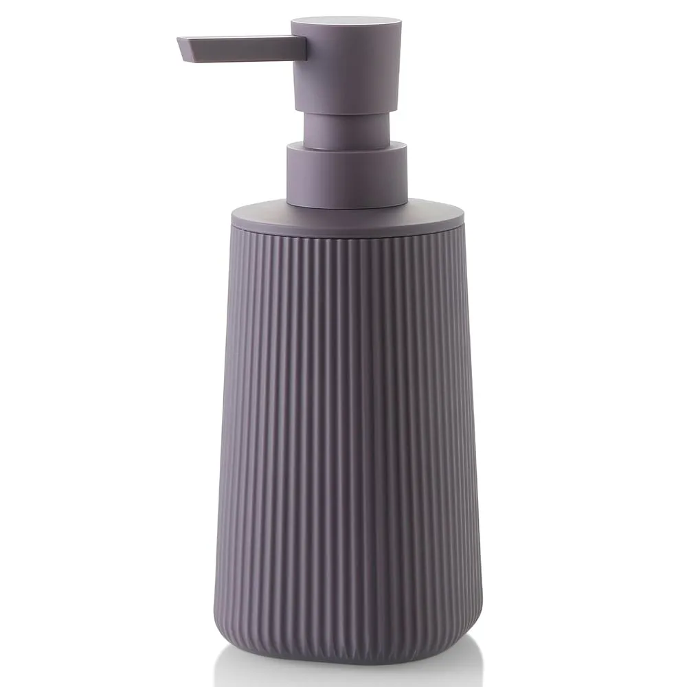 Small Soap Dispenser for Bathroom and Kitchen, Modern Farmhouse Striped Style Plastic Hand Soap Dish Soap Dispenser with Pump Matte Purple