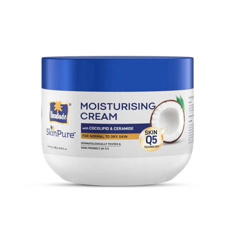 Parachute SkinPure Moisturising Cream, Body and Face Moisturiser for Normal to Dry Skin, Body Cream with Coconut milk and Ceramides, Daily Moisturiser, 72hr moisture lock | 16.9 Fl Oz | pH 5.5