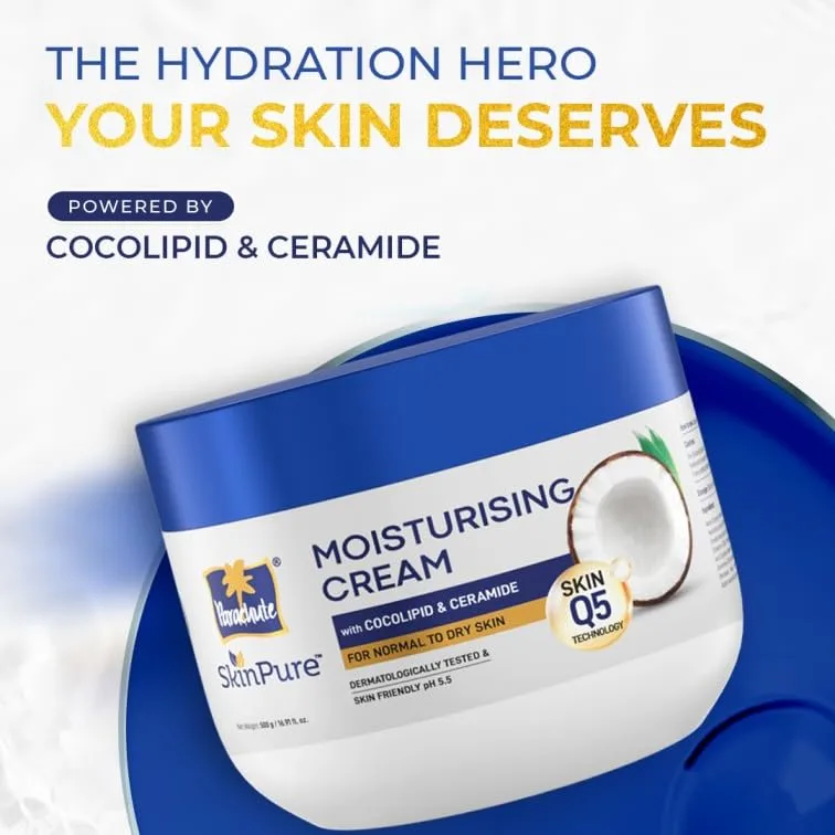 Parachute SkinPure Moisturising Cream, Body and Face Moisturiser for Normal to Dry Skin, Body Cream with Coconut milk and Ceramides, Daily Moisturiser, 72hr moisture lock | 16.9 Fl Oz | pH 5.5