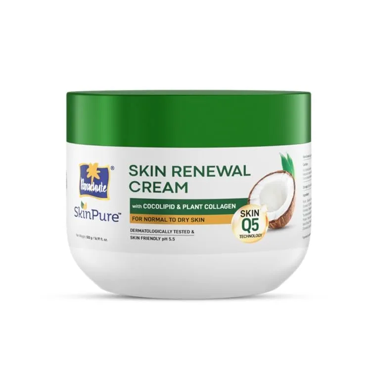 Parachute SkinPure Skin Renewal Cream with CocoLipid & Plant Collagen | Dermatologically Tested | pH 5.5 | 72-Hr Moisture lock | Normal to Dry Skin type | 16.9 Fl oz