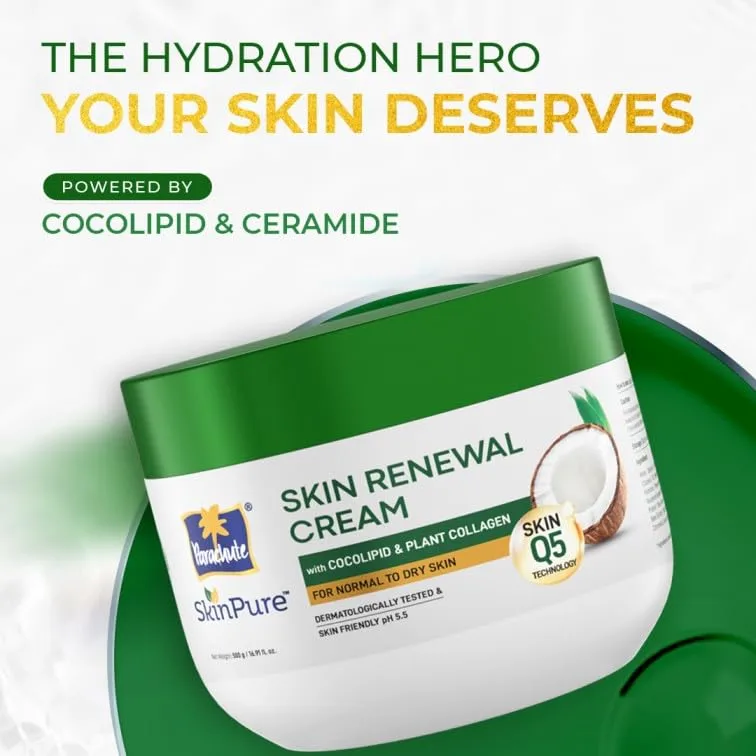 Parachute SkinPure Skin Renewal Cream with CocoLipid & Plant Collagen | Dermatologically Tested | pH 5.5 | 72-Hr Moisture lock | Normal to Dry Skin type | 16.9 Fl oz