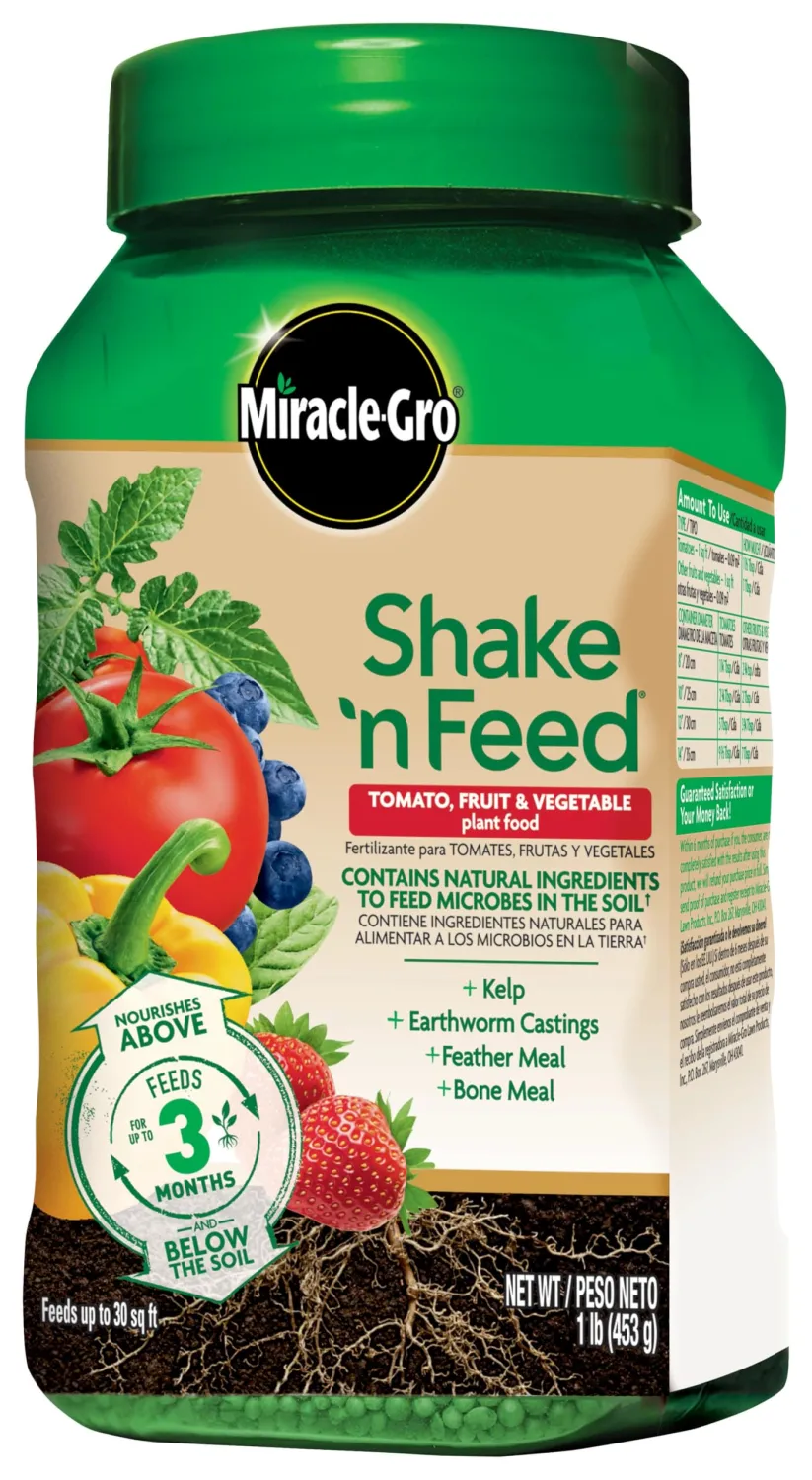Miracle-Gro Shake 'N Feed Tomato, Fruit and Vegetable Plant Food, For In-Ground and Container Plants, Feeds up to 3 Months, 1 lb.