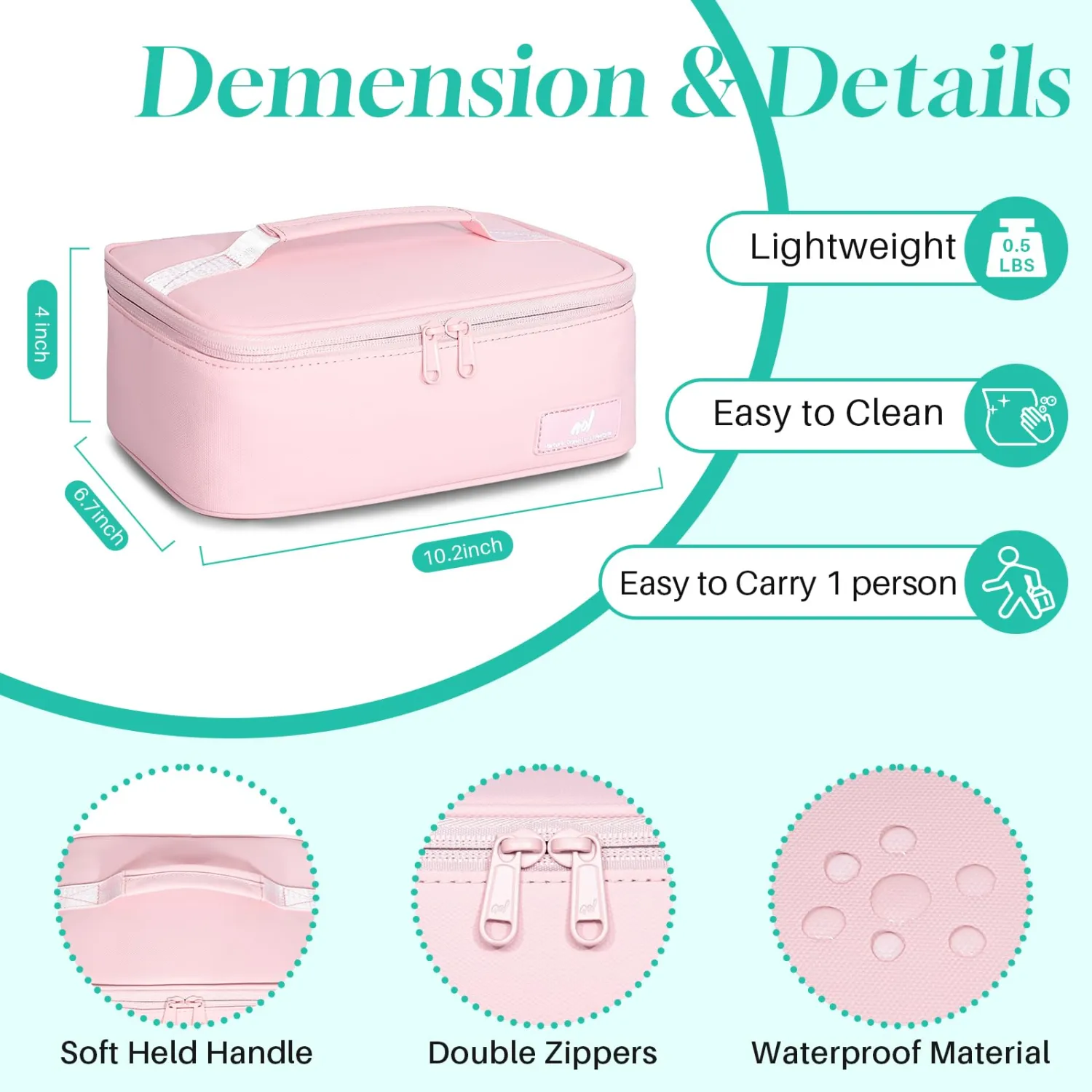 NOL Natural Organic Lifestyle Insulated Lunch Bag for Adults – Compact Cooler Lunch Box with Food-Grade Lining, Waterproof Lunch Bag for Work, Travel | Portable Thermal Meal Tote with Handle, Pink
