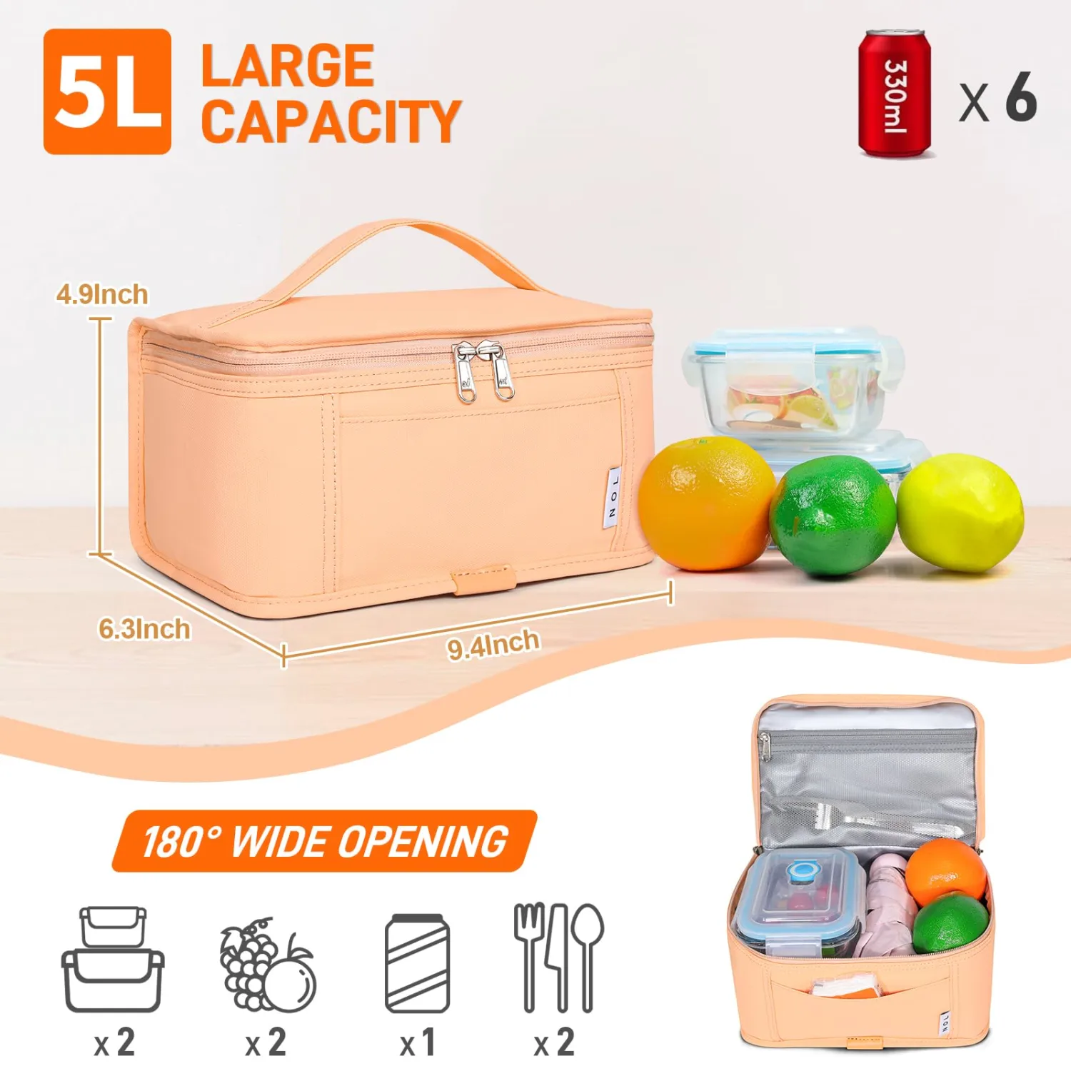 NOL Natural Organic Lifestyle Small Lunch Bag Mini Lunch Box Insulated Lunch Bag for Men/Women Leakproof Cooler Tote Bag Lightweight Nylon Waterproof Lunch Box For Work, Orange-1