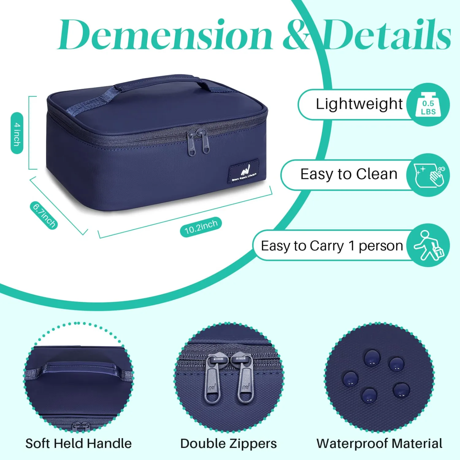 NOL Natural Organic Lifestyle Insulated Lunch Bag for Adults – Compact Cooler Lunch Box with Food-Grade Lining, Waterproof Lunch Bag for Work, Travel | Portable Thermal Meal Tote with Handle,Navy blue