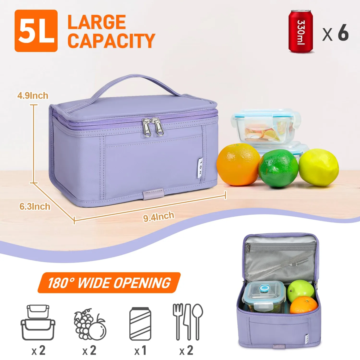 NOL Natural Organic Lifestyle Small Lunch Bag Mini Lunch Box Insulated Lunch Bag for Men/Women Leakproof Cooler Tote Bag Lightweight Nylon Waterproof Lunch Box For Work, Light purple