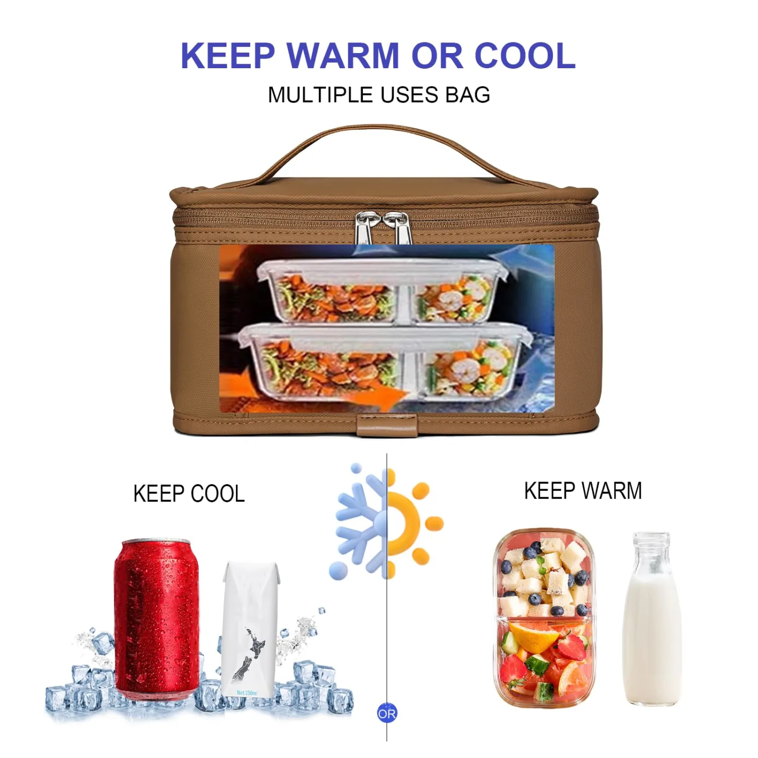 NOL Natural Organic Lifestyle Small Lunch Bag Mini Lunch Box Insulated Lunch Bag for Men/Women Leakproof Cooler Tote Bag Lightweight Nylon Waterproof Lunch Box For Work,Brown