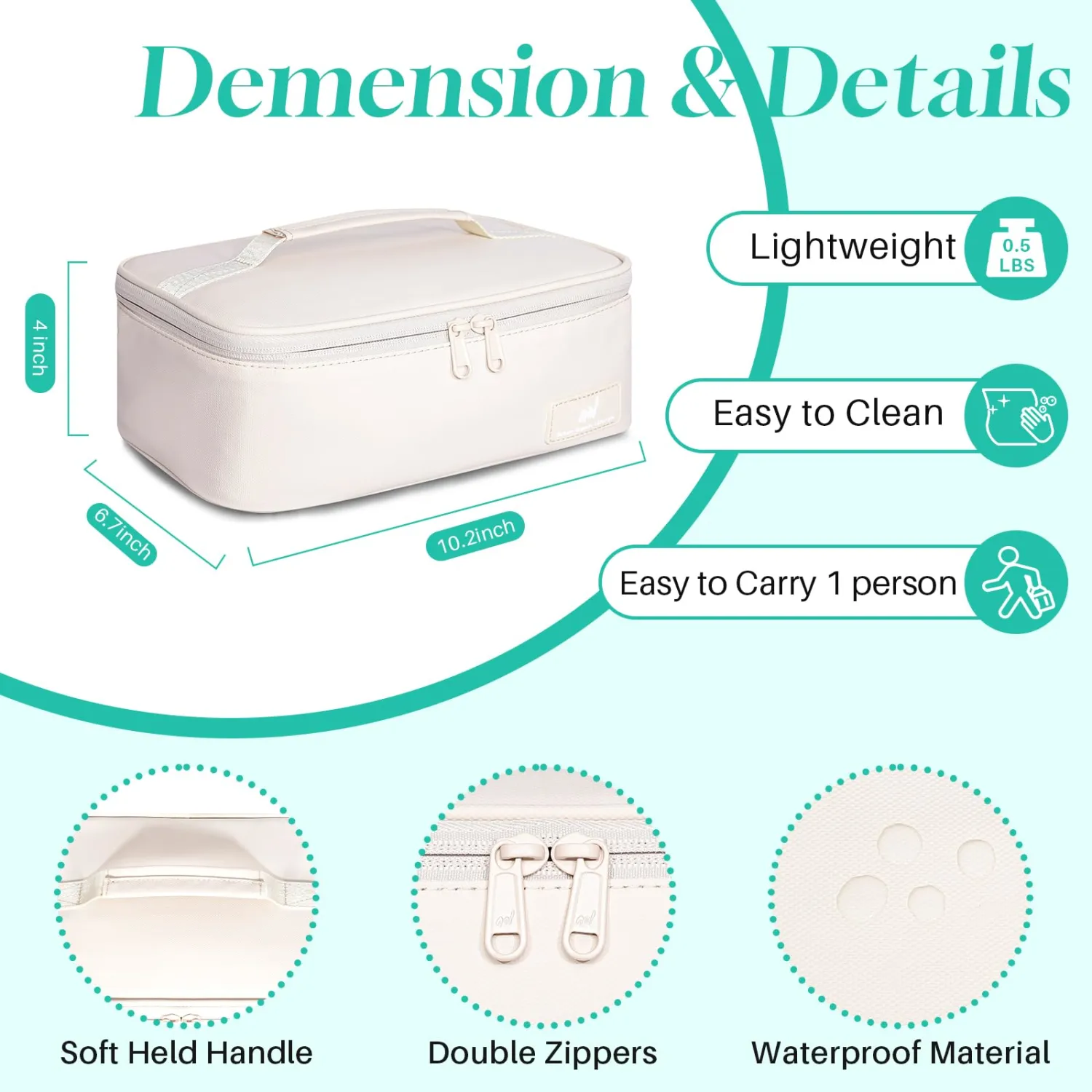 NOL Natural Organic Lifestyle Insulated Lunch Bag for Adults – Compact Cooler Lunch Box with Food-Grade Lining, Waterproof Lunch Bag for Work, Travel | Portable Thermal Meal Tote with Handle, Cream