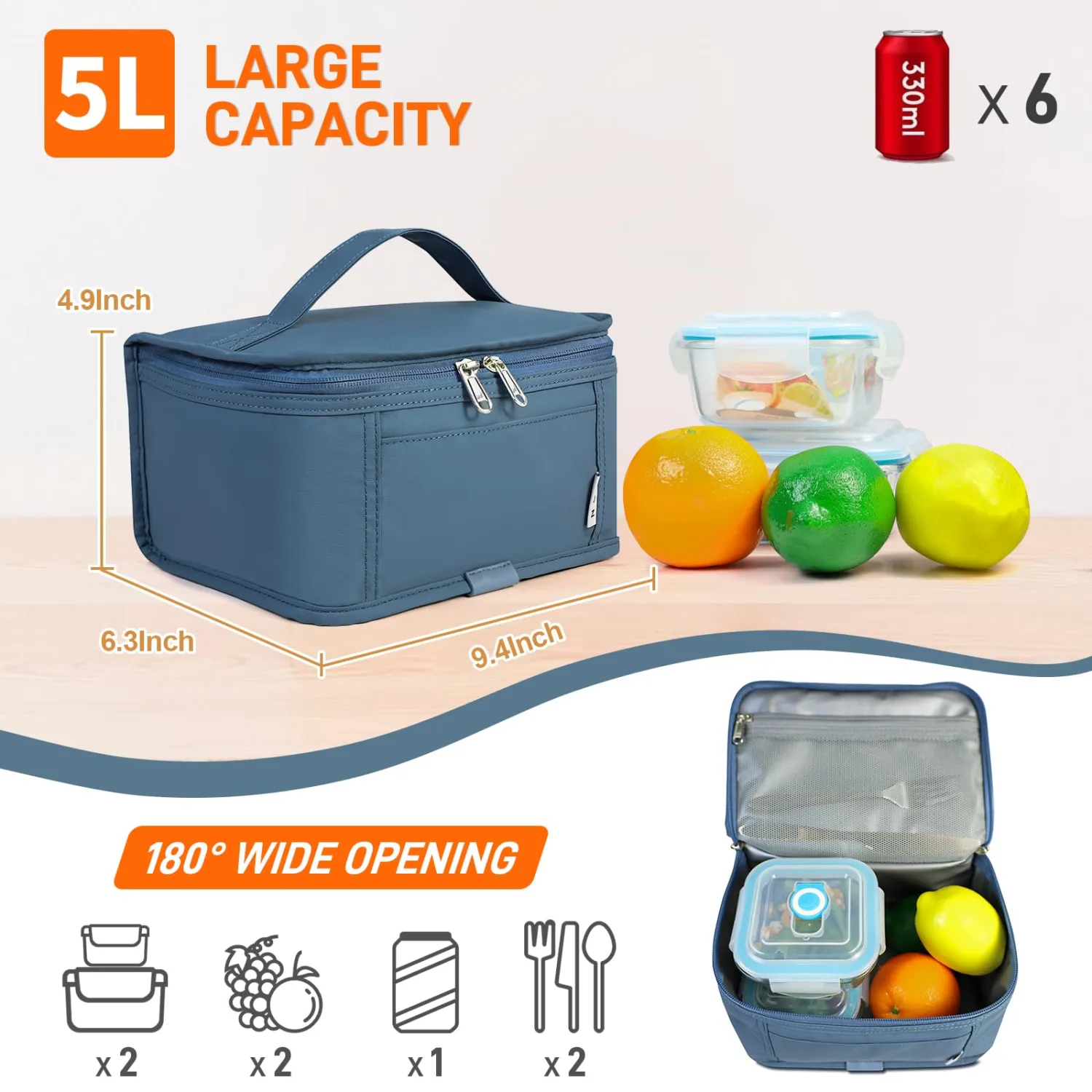 NOL Natural Organic Lifestyle Small Lunch Bag Mini Lunch Box Insulated Lunch Bag for Men/Women Leakproof Cooler Tote Bag Lightweight Nylon Waterproof Lunch Box For Work, Dusty blue