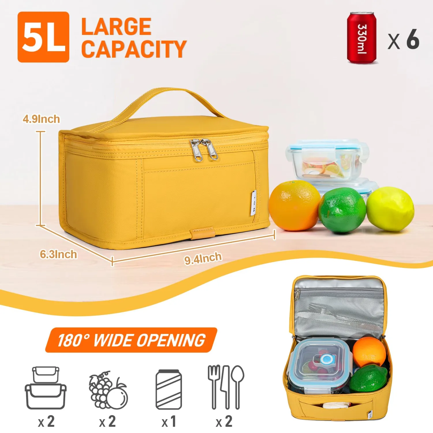 NOL Natural Organic Lifestyle Small Lunch Bag Mini Lunch Box Insulated Lunch Bag for Men/Women Leakproof Cooler Tote Bag Lightweight Nylon Waterproof Lunch Box For Work, Earth-yellow