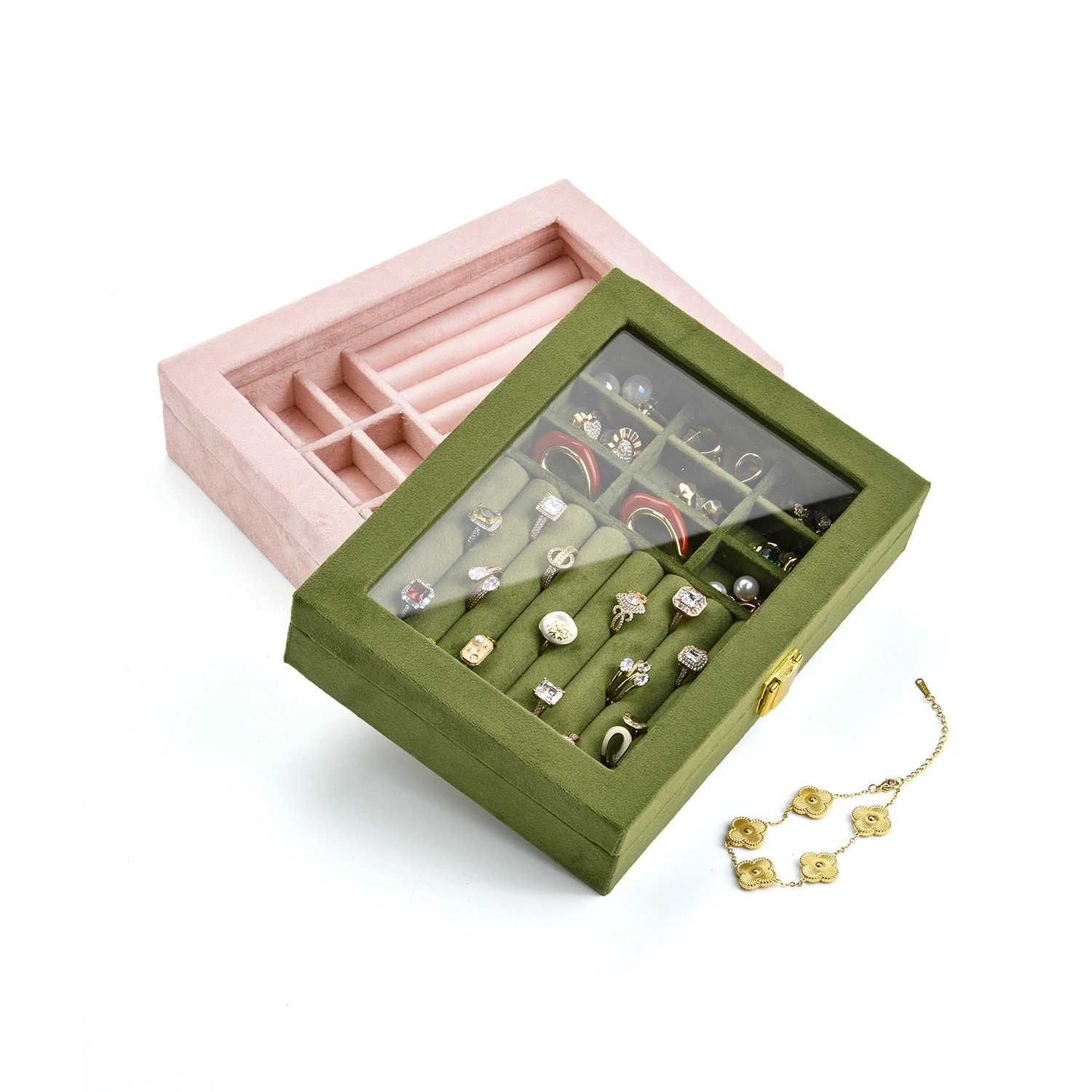Window-open Ring And Earring Organizer Jewelry Box