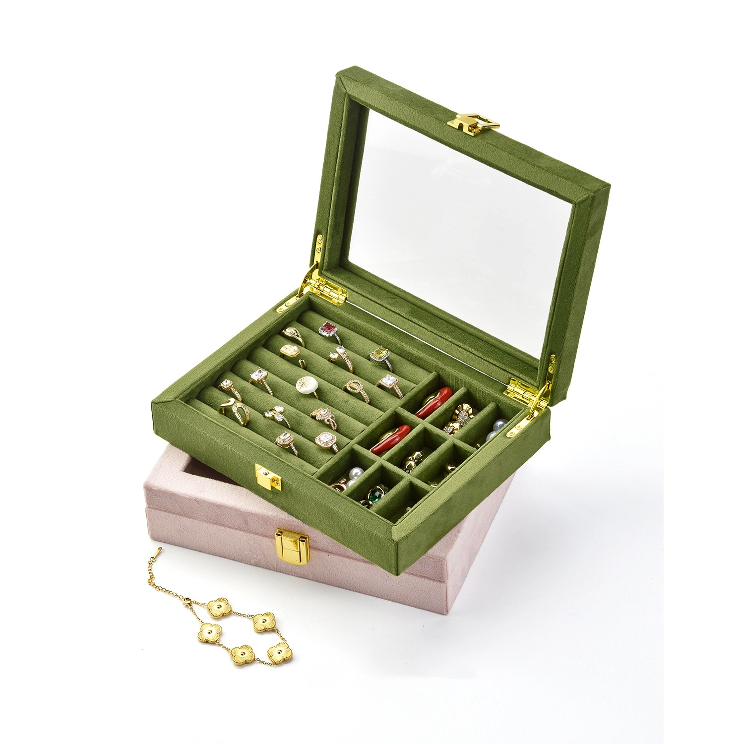 Window-open Ring And Earring Organizer Jewelry Box