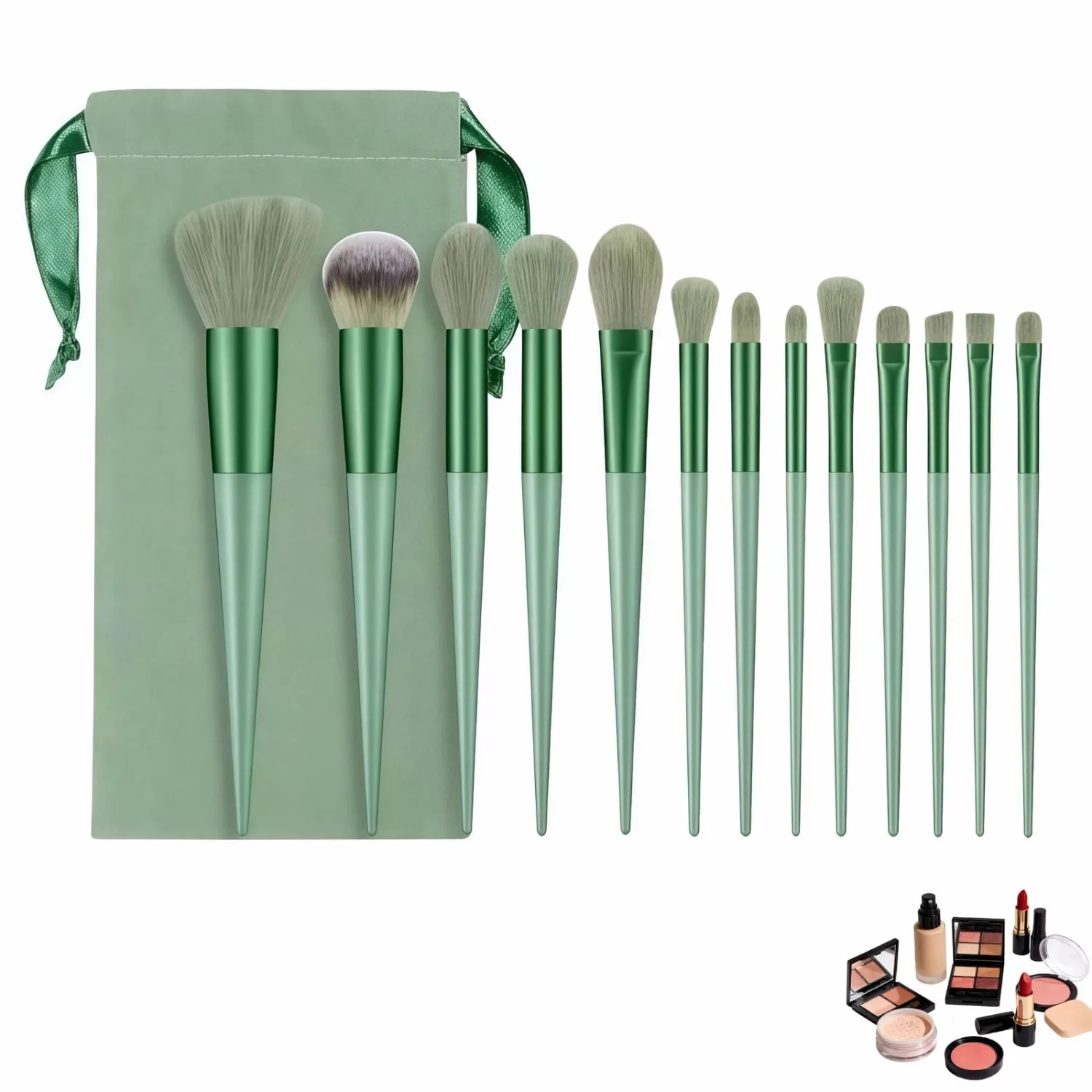 Makeup Brush Set, 13 Piece Professional Cosmetic Brushes with Pouch, Synthetic Bristles, Hypoallergenic for Face and Eye Application, Face & Eye Brush Set for Beginners to Pros (Cyan)