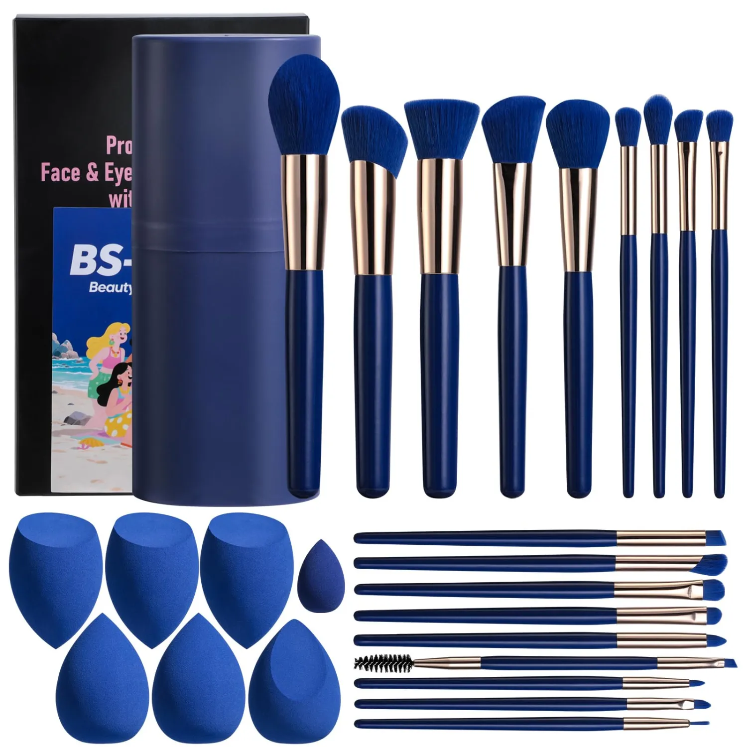 BS-MALL 18 Pcs Makeup Brushes Set With 7 Makeup Blending Sponge - Perfect For Travel & Daily Use - Includes Foundation Brush & Beauty Tools For Flawless Application