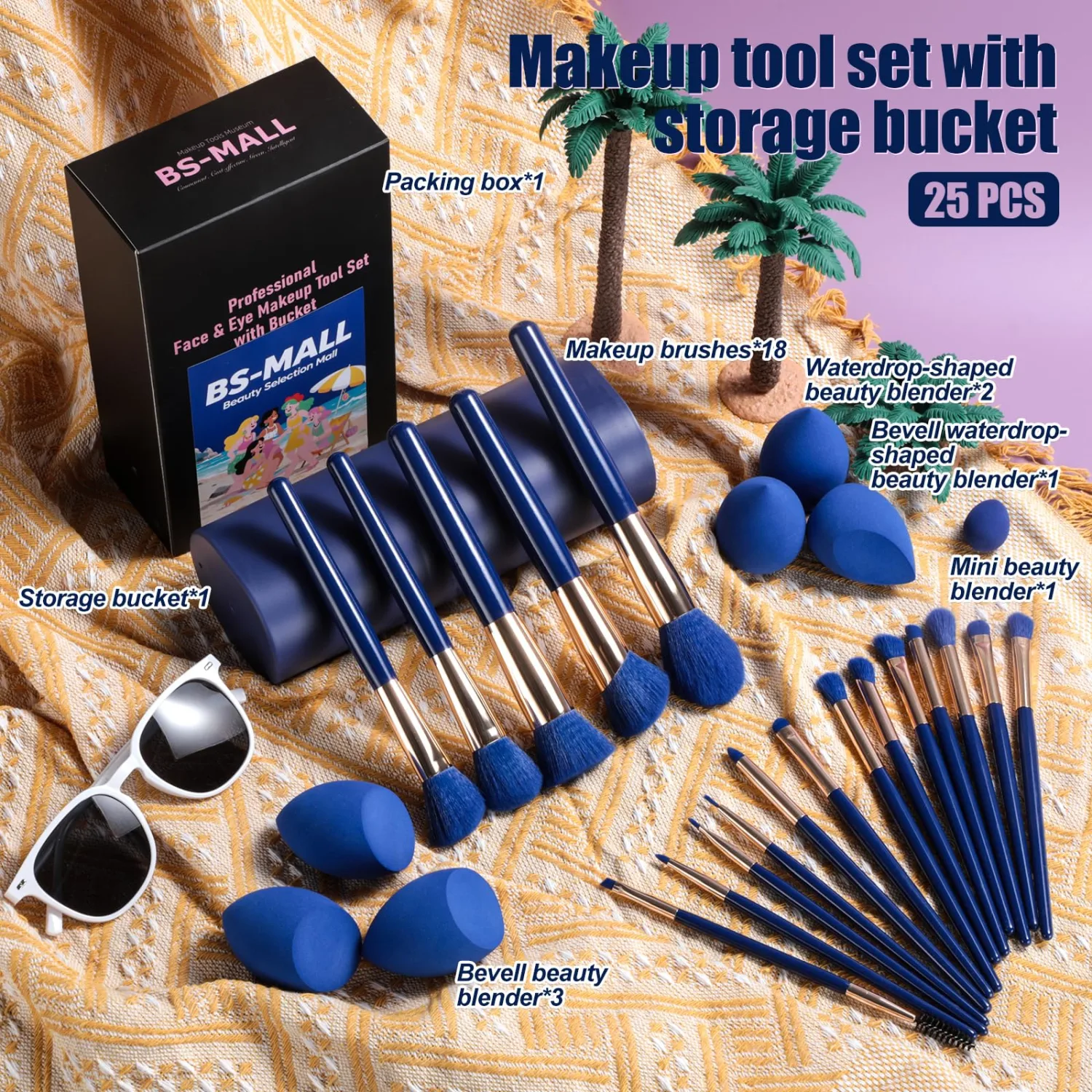 BS-MALL 18 Pcs Makeup Brushes Set With 7 Makeup Blending Sponge - Perfect For Travel & Daily Use - Includes Foundation Brush & Beauty Tools For Flawless Application