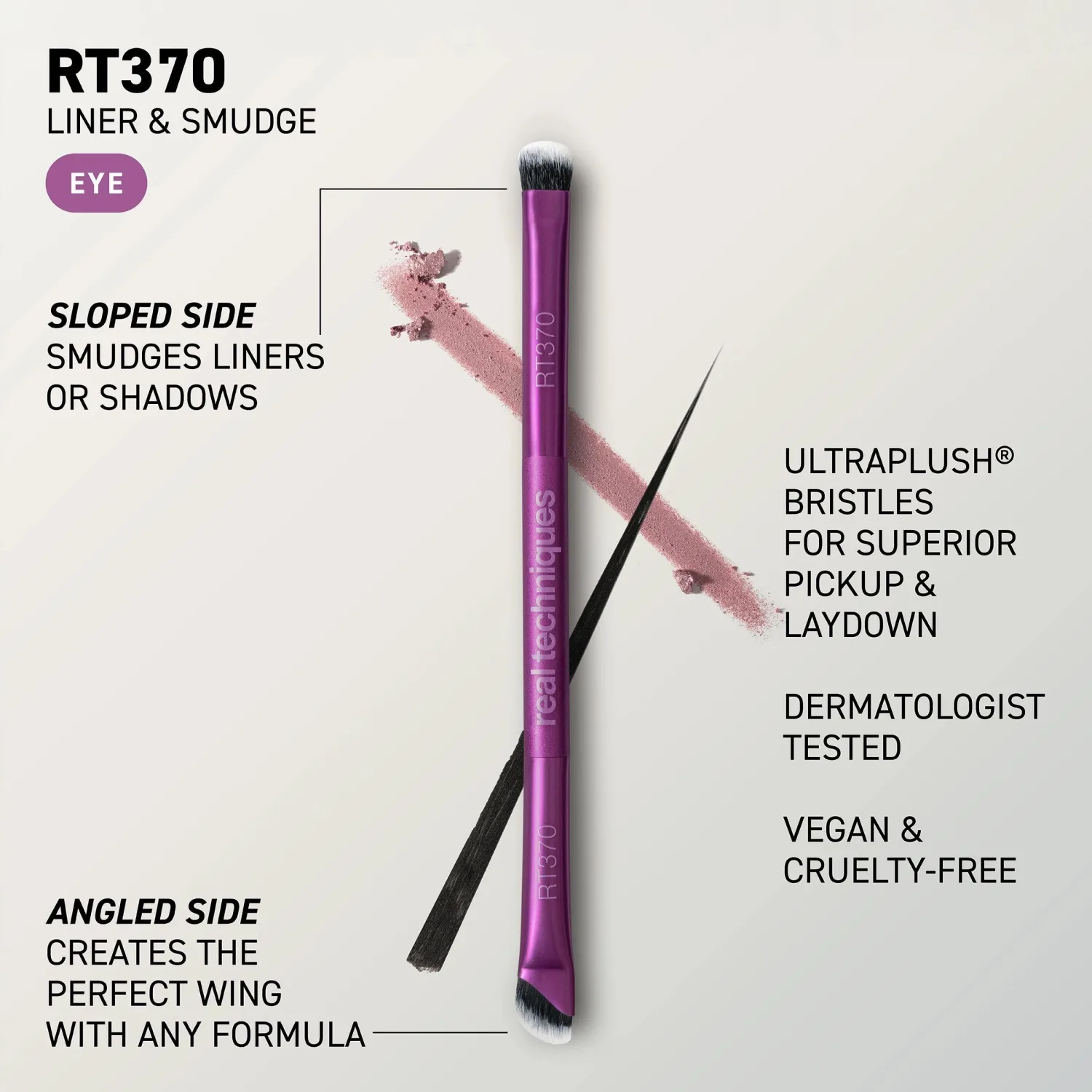 Real Techniques Liner & Smudge Brush, Dual-Ended Eye Brush for Eyeliner, Eyeshadow & Smoky Eye Blending, Precision Detail Makeup Brush with Soft Bristles, Cruelty-Free, 1 Count