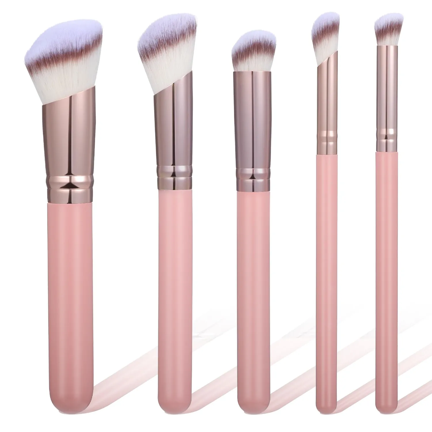 5PCS Pink Angled Makeup Brushes, Contour Concealer Foundation Brush, Contour, Eyeshadow Brush, Foundation, Powder, Contour for Women, Beauty Gift for Women