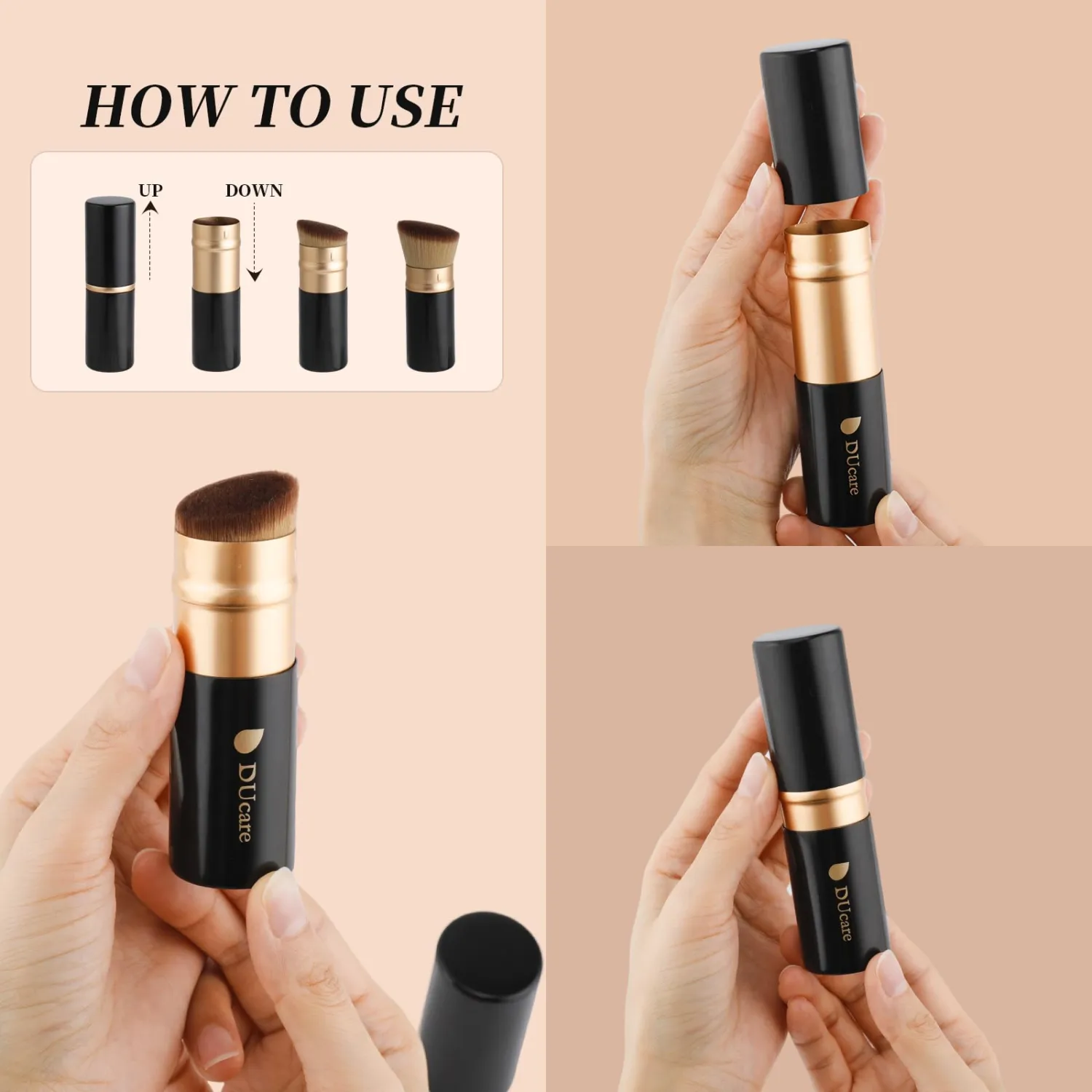 DUcare Retractable Makeup Brush for Foundation Liquid, Cream and Bronzer Kabuki Face Makeup Travel Brushes With Aluminum Handle