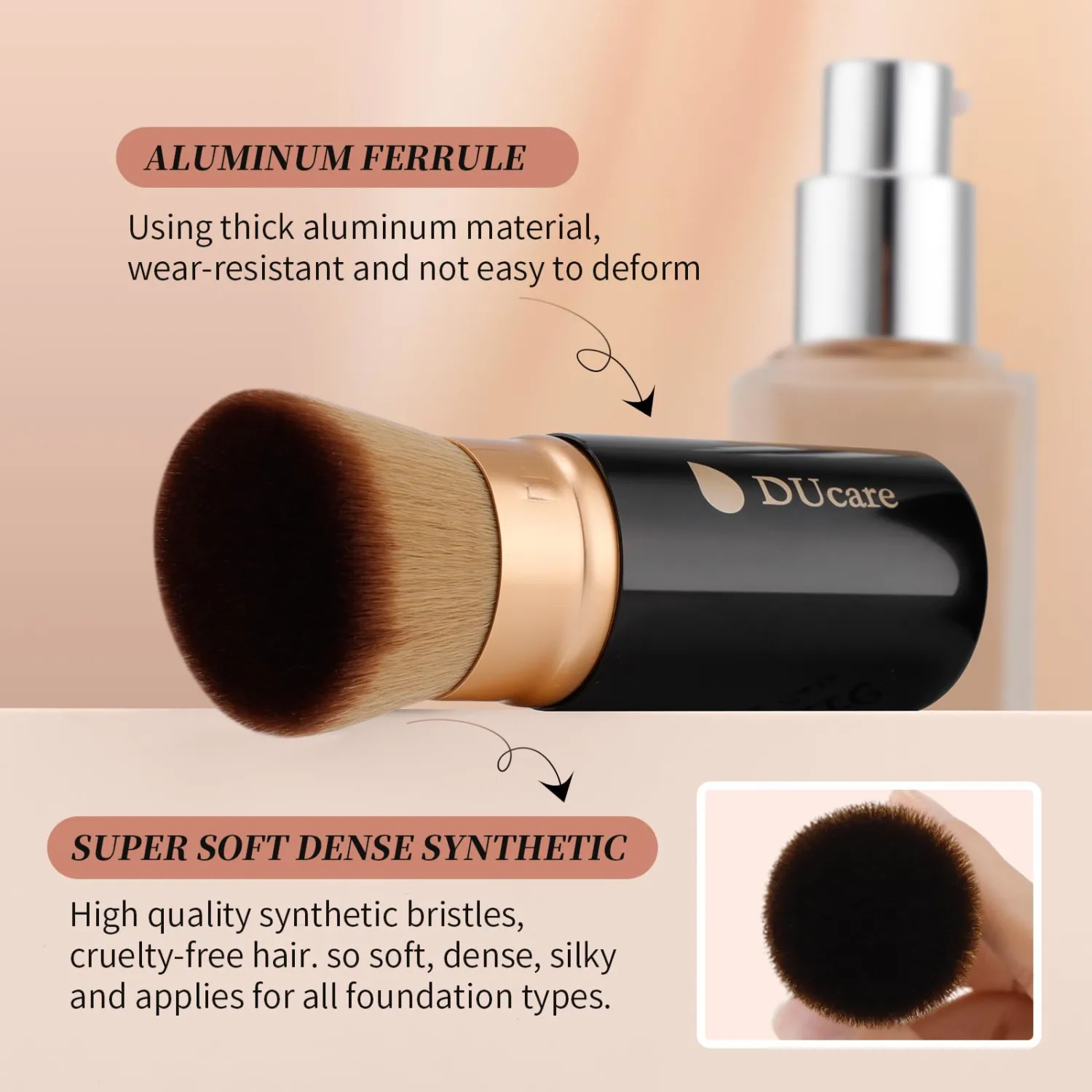 DUcare Retractable Makeup Brush for Foundation Liquid, Cream and Bronzer Kabuki Face Makeup Travel Brushes With Aluminum Handle