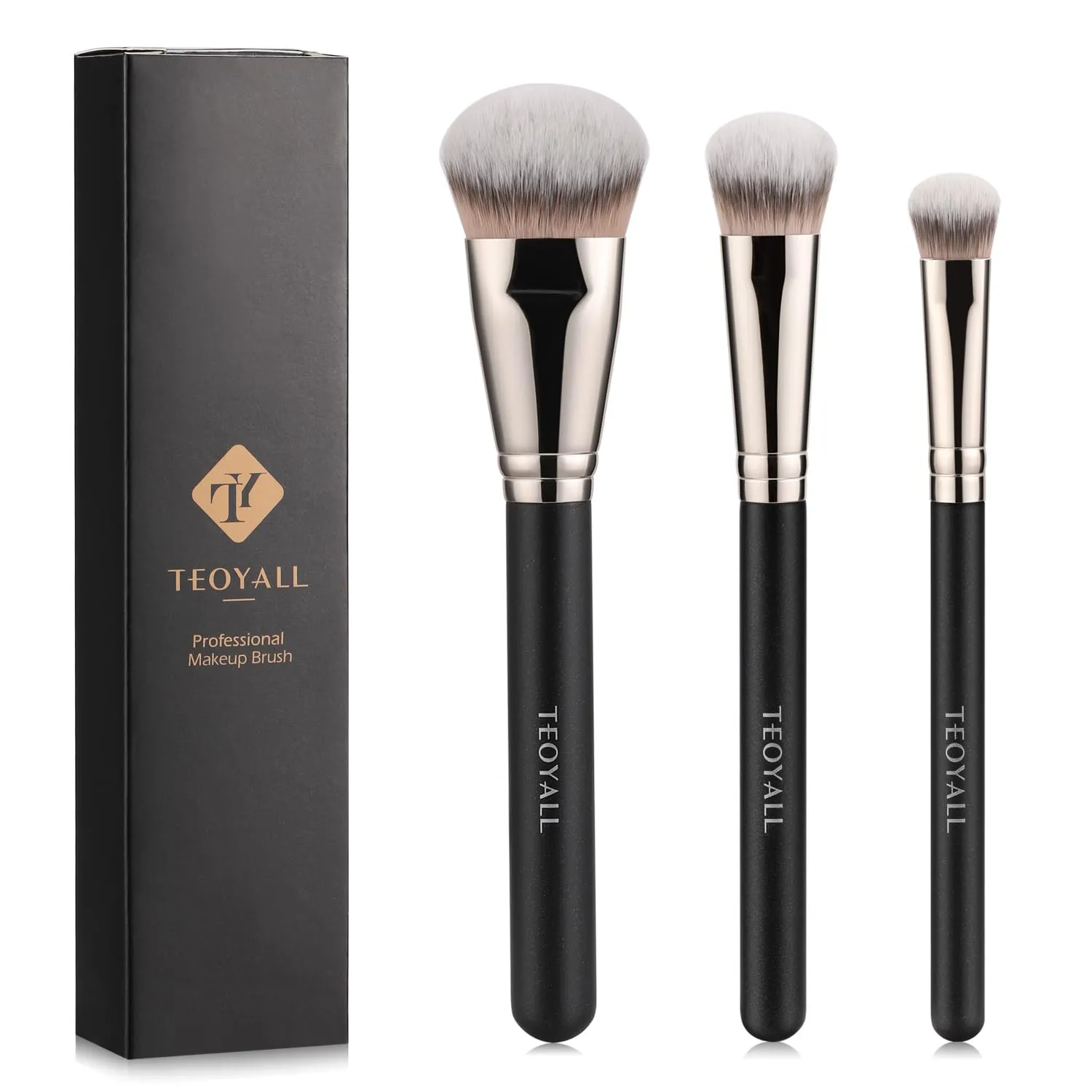 TEOYALL Flat Angled Brushes, Flawless Foundation Brush Under Eye Concealer Brush Bronzer Brush with Liquid Cream Powder