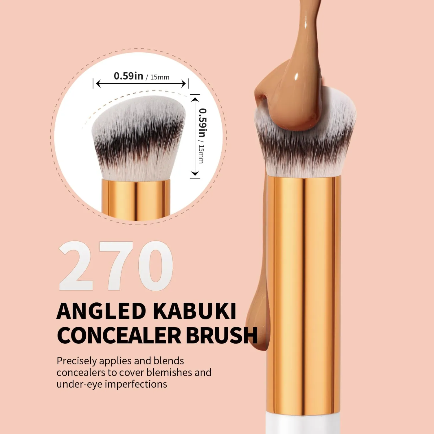 docolor Concealer Brush 270 Angled Concealer Brushes Under Eye Mini Angled Flat Top Kabuki Nose Contour Brush for Concealing Blending Setting