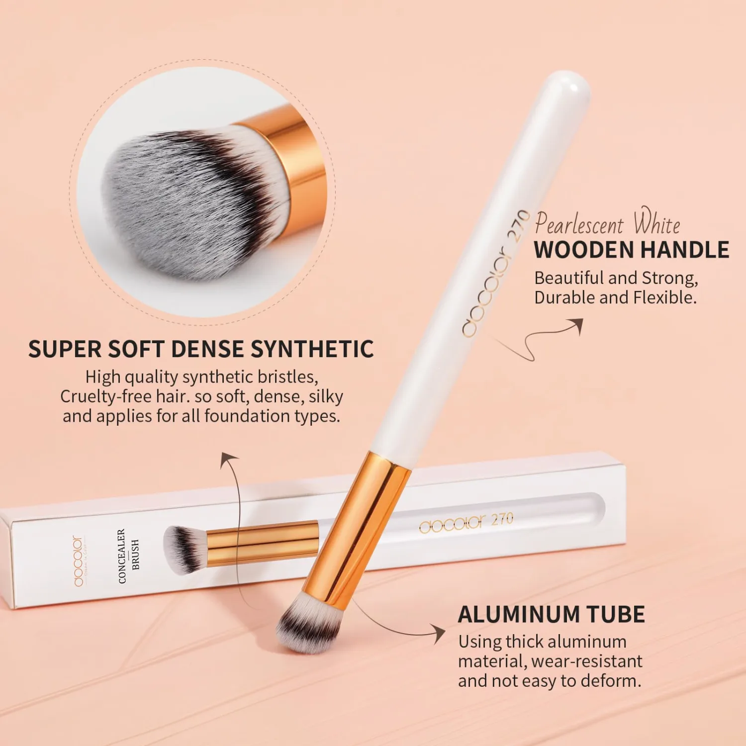docolor Concealer Brush 270 Angled Concealer Brushes Under Eye Mini Angled Flat Top Kabuki Nose Contour Brush for Concealing Blending Setting