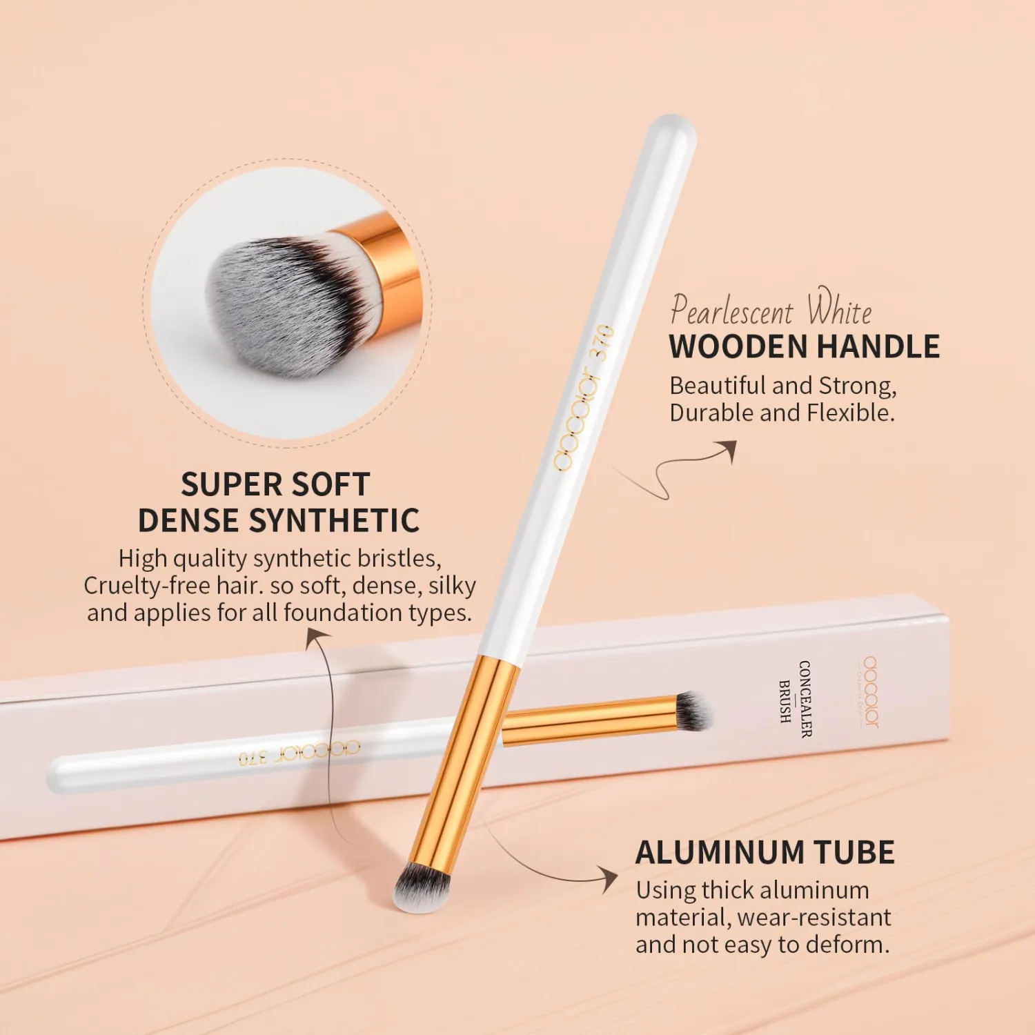 docolor Concealer Brush 370 Angled Concealer Brushes Under Eye Small Mini Concealer Angled Flat Top Kabuki Nose Contour Brush for Concealing Blending Setting