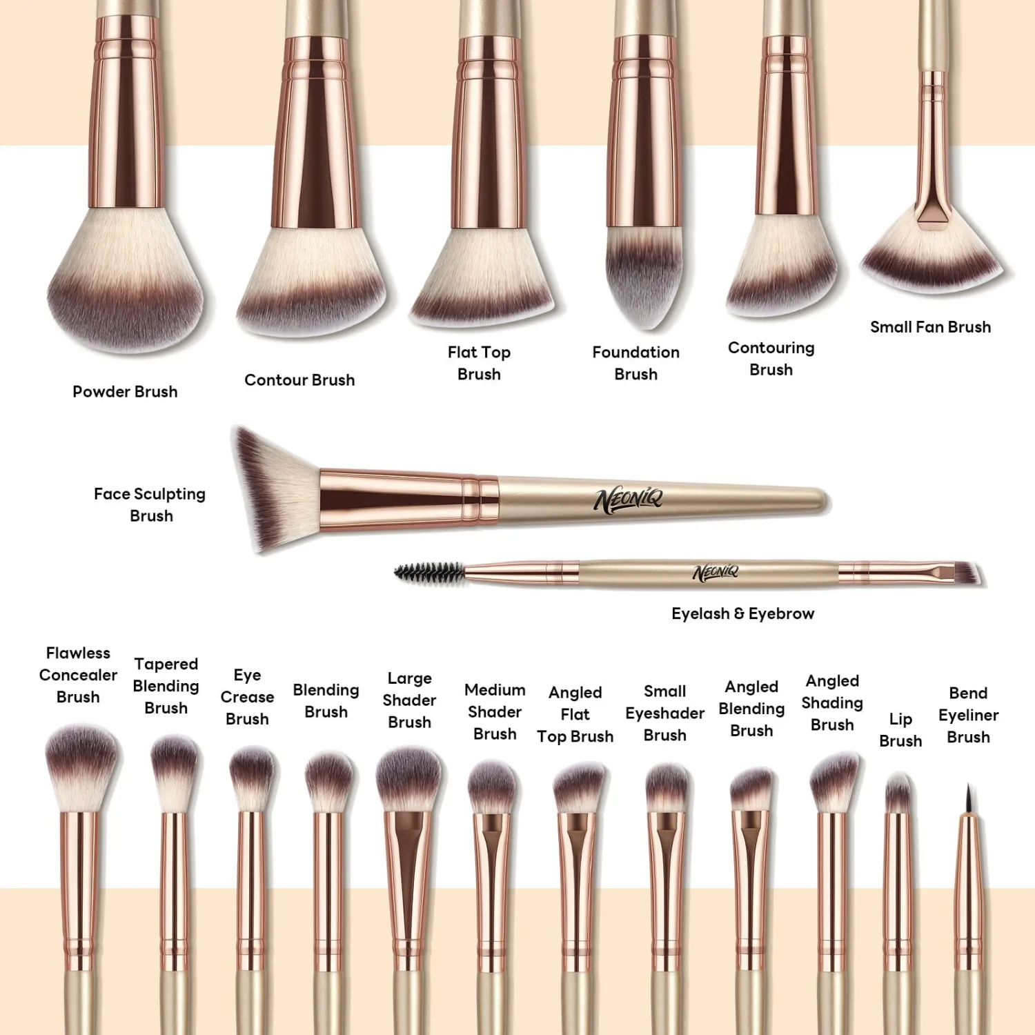 20 PCS Travel Makeup Brush Set, Makeup brushes, Professional Foundation Eyeshadow Concealer Blush Powder Bronzer Brushes,Versatile Face Make Up Tools with Travel Makeup Case（Champagne Gold）