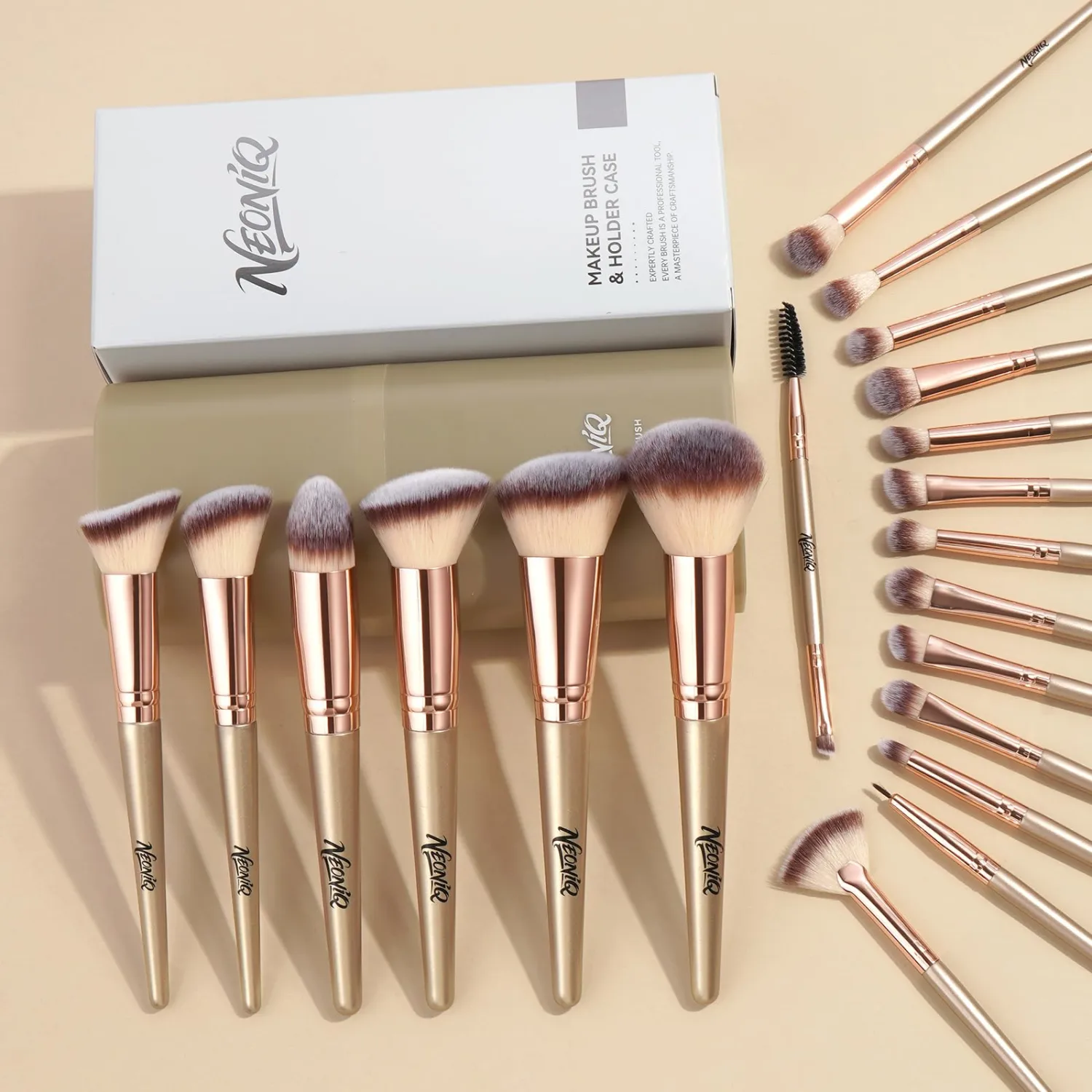 20 PCS Travel Makeup Brush Set, Makeup brushes, Professional Foundation Eyeshadow Concealer Blush Powder Bronzer Brushes,Versatile Face Make Up Tools with Travel Makeup Case（Champagne Gold）