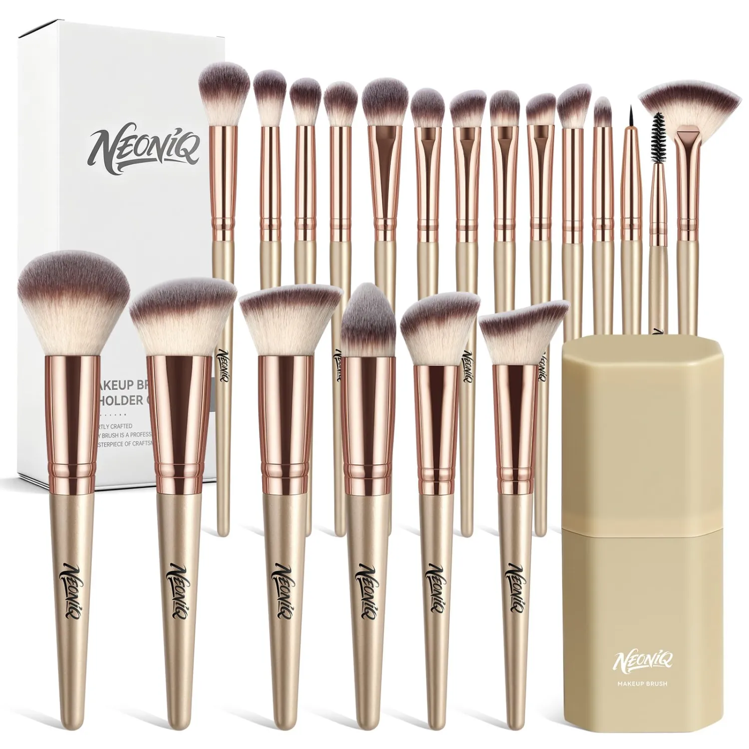 20 PCS Travel Makeup Brush Set, Makeup brushes, Professional Foundation Eyeshadow Concealer Blush Powder Bronzer Brushes,Versatile Face Make Up Tools with Travel Makeup Case（Champagne Gold）