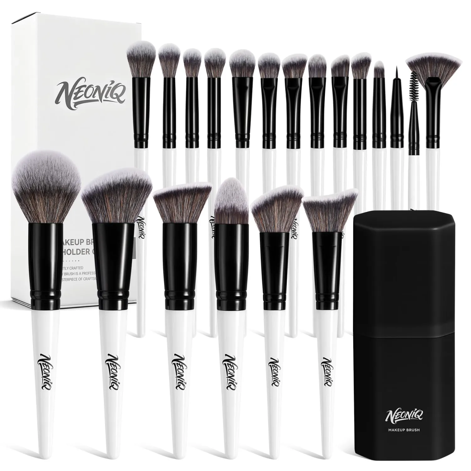 NEINIQ 20 PCS Travel Makeup Brush Set, Makeup brushes, Professional Foundation Eyeshadow Concealer Blush Powder Bronzer Brushes,Versatile Face Make Up Tools with Travel Makeup Case（White）