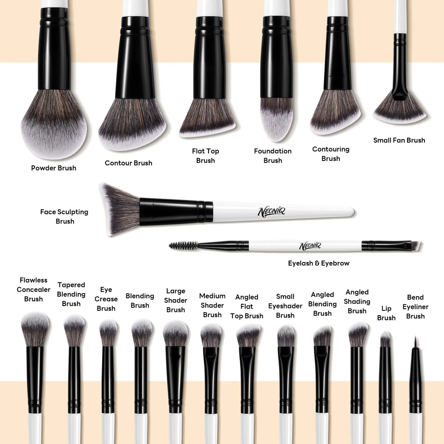 NEINIQ 20 PCS Travel Makeup Brush Set, Makeup brushes, Professional Foundation Eyeshadow Concealer Blush Powder Bronzer Brushes,Versatile Face Make Up Tools with Travel Makeup Case（White）