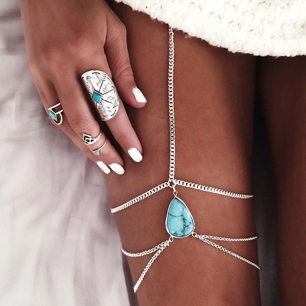 Simple Turquoise Thigh Chain Alloy Chain