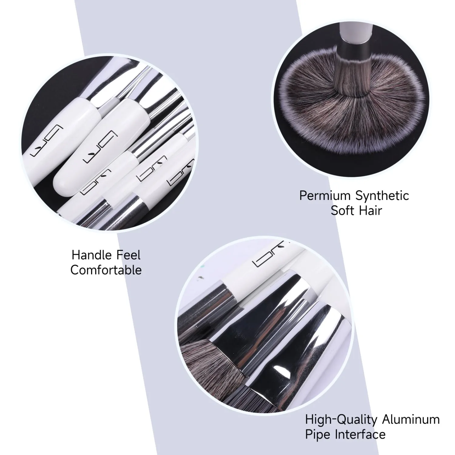 Travel Makeup Brushes Set w/Pouch, 5PCS Double Ended Portable Mini Cosmetic Brushes Kit for Foundation, Eyeshadow, Lip, Blush Make Up Brushes Professional(White)