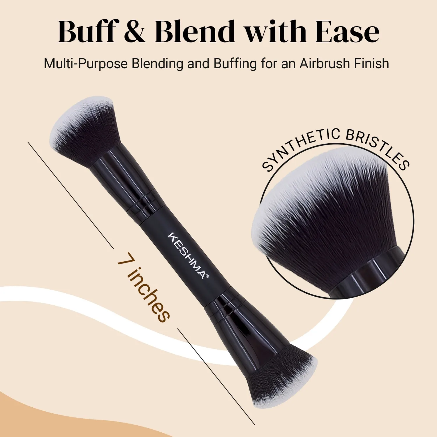 Dual-Ended Blush, Bronzer & Contour Brush by Keshima - Dense Liquid End & Fluffy Powder End, Multi-Purpose Blending and Buffing for an Airbrush Finish, Works with Liquid, Cream & Powder, Black