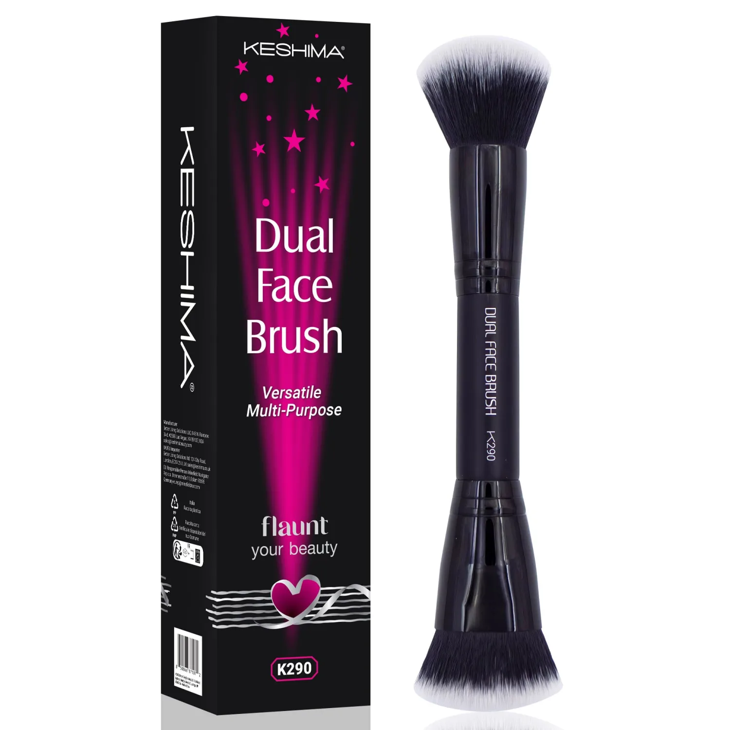 Dual-Ended Blush, Bronzer & Contour Brush by Keshima - Dense Liquid End & Fluffy Powder End, Multi-Purpose Blending and Buffing for an Airbrush Finish, Works with Liquid, Cream & Powder, Black