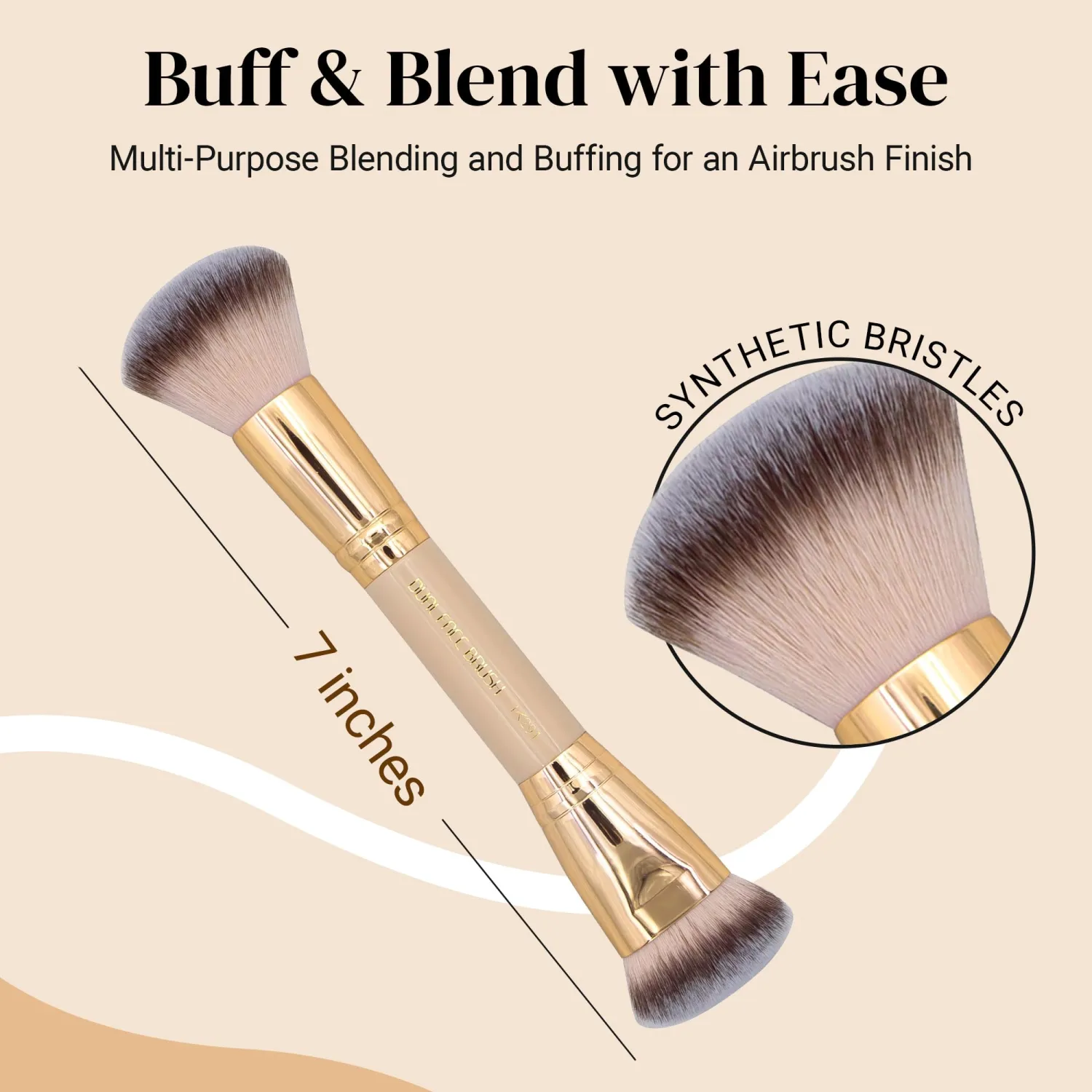 Dual-Ended Blush, Bronzer & Contour Brush by Keshima - Dense Liquid End & Fluffy Powder End, Multi-Purpose Blending and Buffing for an Airbrush Finish, Works with Liquid, Cream & Powder, Gold