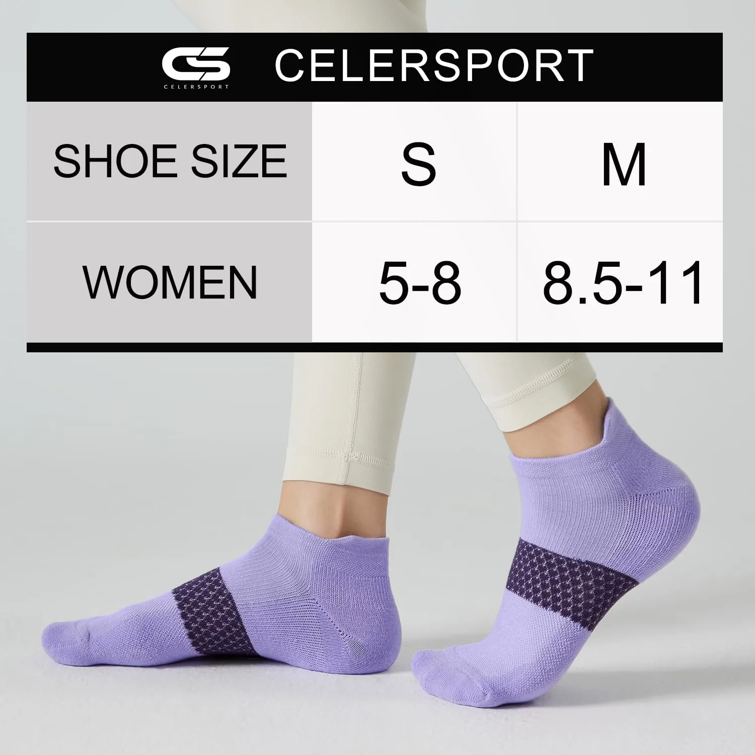 CS CELERSPORT 5 Pairs Women's Ankle Running Socks Cushioned Athletic Sport Socks with Tab