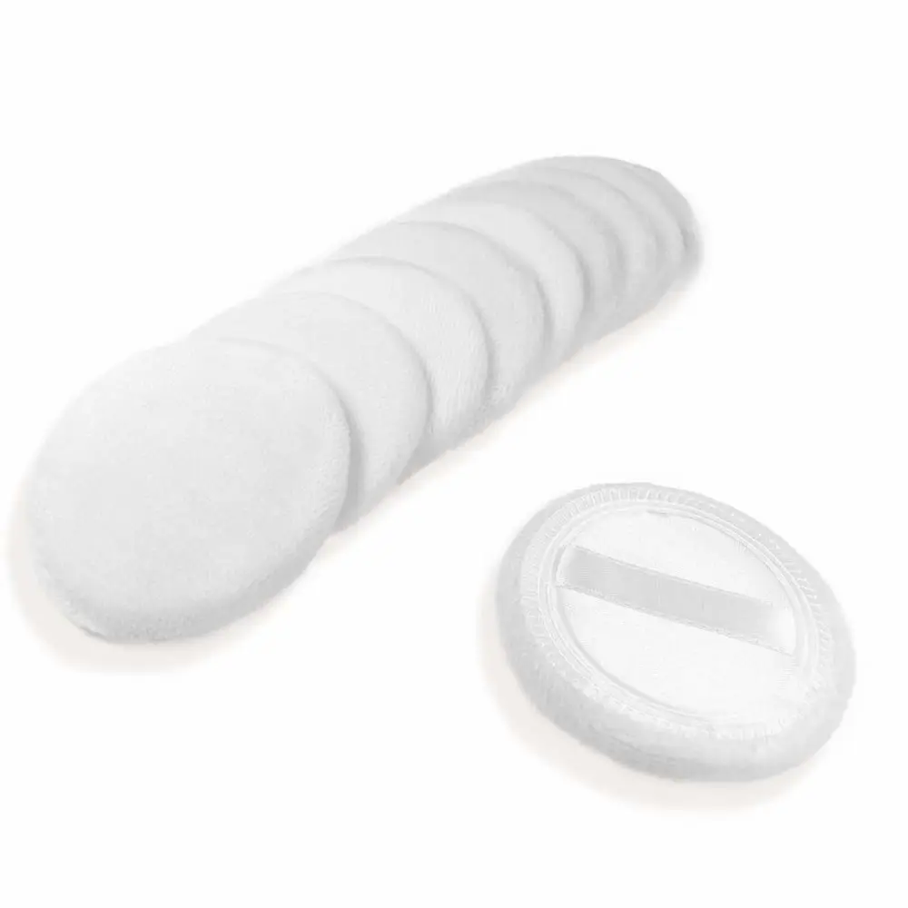 10pcs Powder Puff Cotton Cosmetic Powder Face Makeup Puffs Pads with Ribbon for Loose and Foundation 2.36 inch. (White)