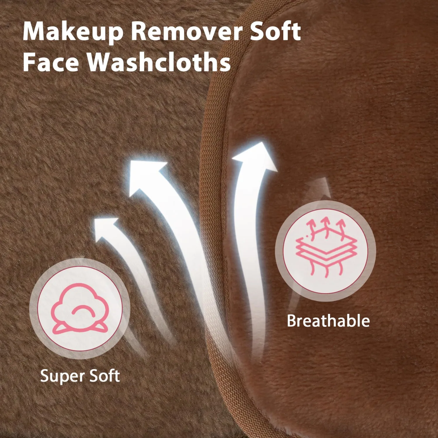 Makeup Remover Cloth, 6" x 6" Make Up Towels Reusable Face Cloth for Washing Face, Makeup Remover Pads Microfiber Face Washcloth with Mesh Bag, Just Water, 12 Pack, Brown