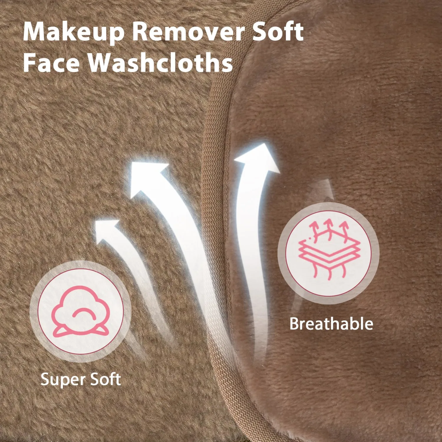 Makeup Remover Cloth, 6" x 6" Make Up Towels Reusable Face Cloth for Washing Face, Makeup Remover Pads Microfiber Face Washcloth with Mesh Bag, Just Water, 12 Pack, Light Brown