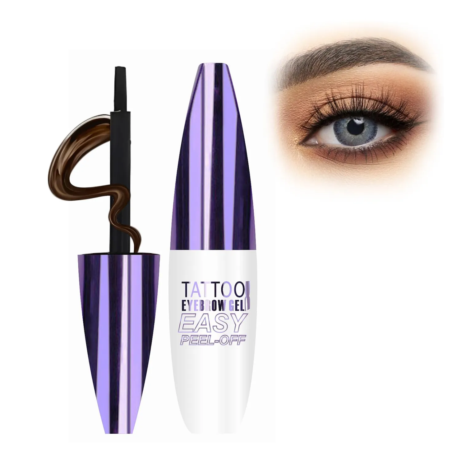 Peel Off Eyebrow Gel, Grey Brown Tattoo Eyebrow Gel Easy Peel Off for Women, Up to 3 Days Waterproof & Long Lasting Brow Color, Easy Application for Fuller & Defined Looking Brows (03#)