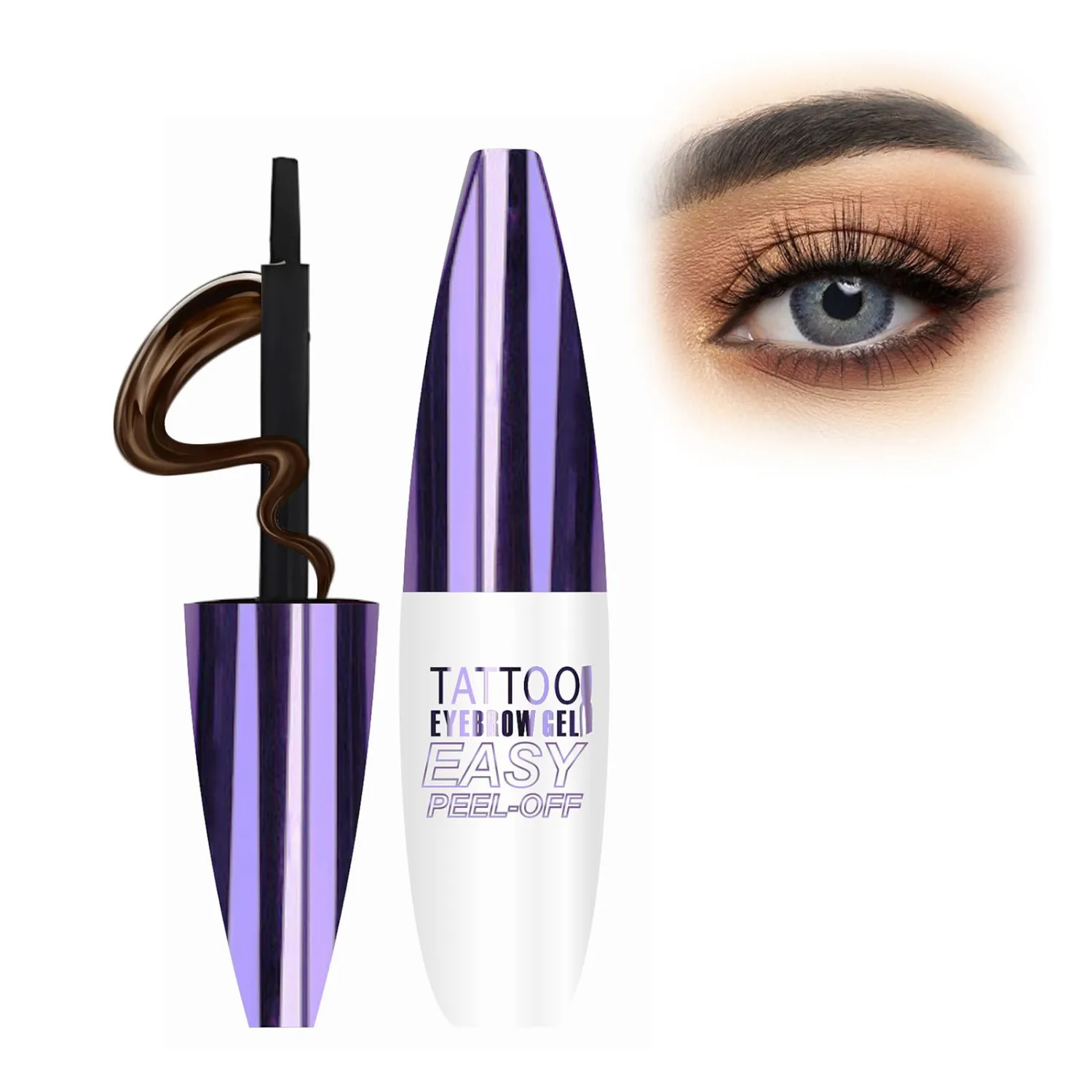 Peel Off Eyebrow Gel, Black Tattoo Eyebrow Gel Easy Peel Off for Women, Up to 3 Days Waterproof & Long Lasting Brow Color, Easy Application for Fuller & Defined Looking Brows (04#)